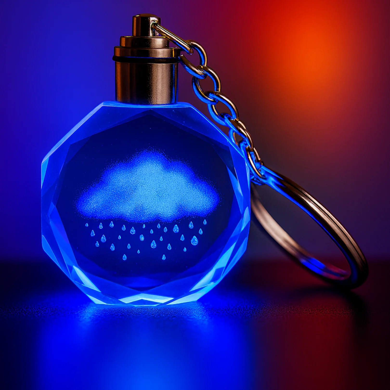 Yağmur Bulutu Tasarımlı Renk Değiştiren Işıklı Kristal Anahtarlık