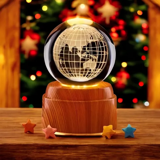 Dünya Tasarımlı USB’li Dönen Işıklı Cam Küre