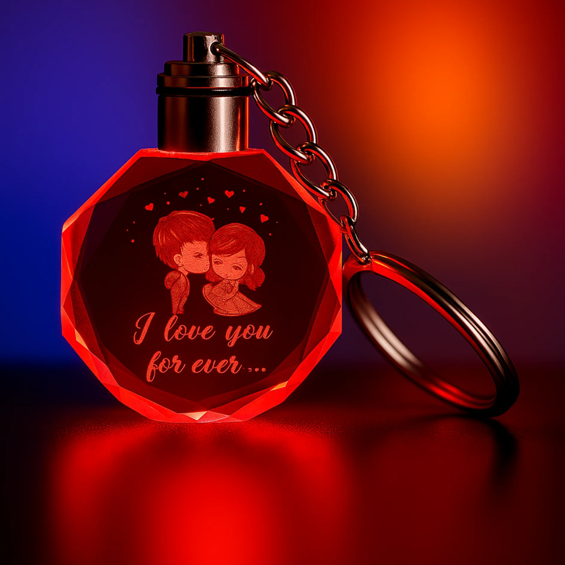 Sevimli Çift Tasarımlı Renk Değiştiren Işıklı Kristal Anahtarlık