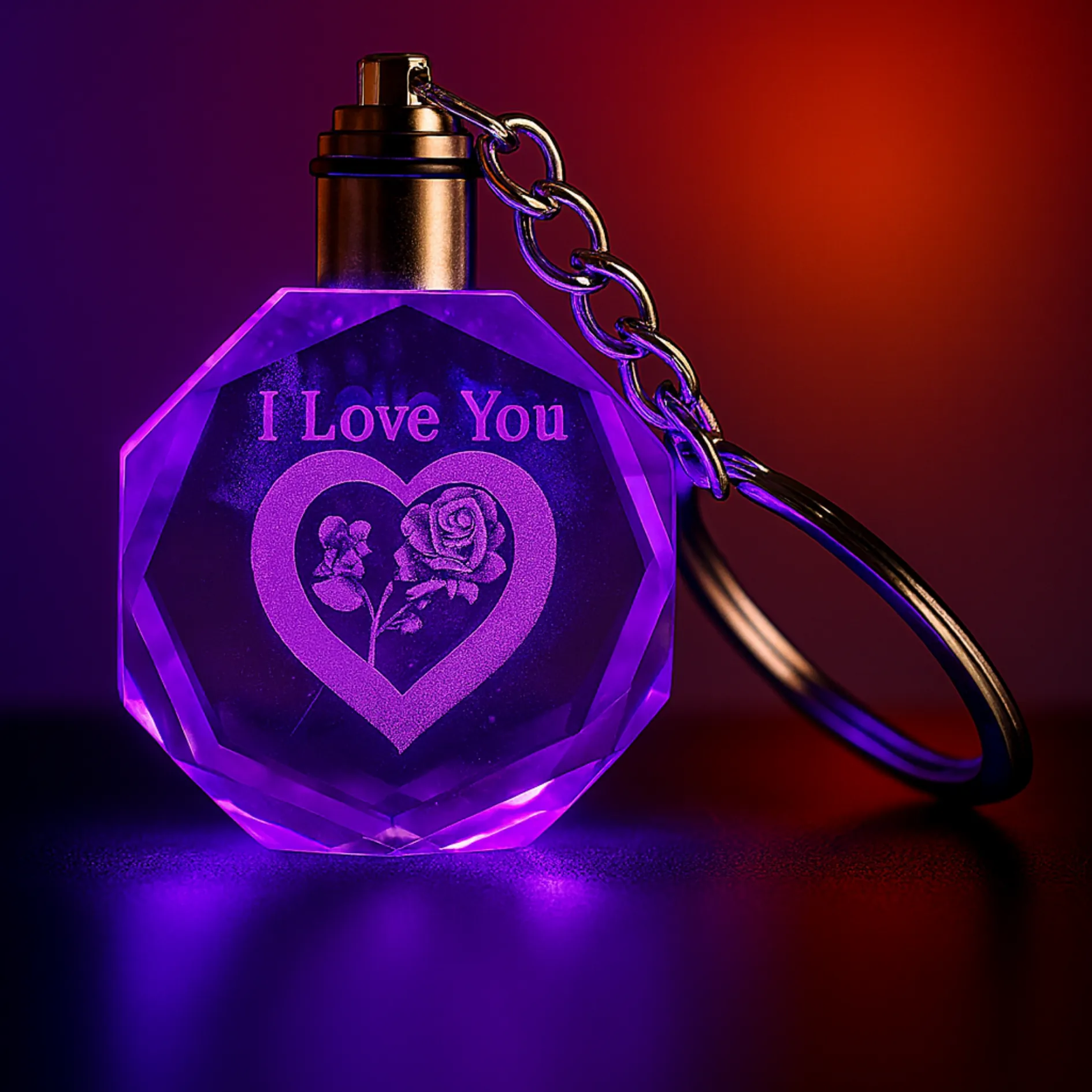 I Love You Forever Tasarımlı Renk Değiştiren Işıklı Kristal Anahtarlık