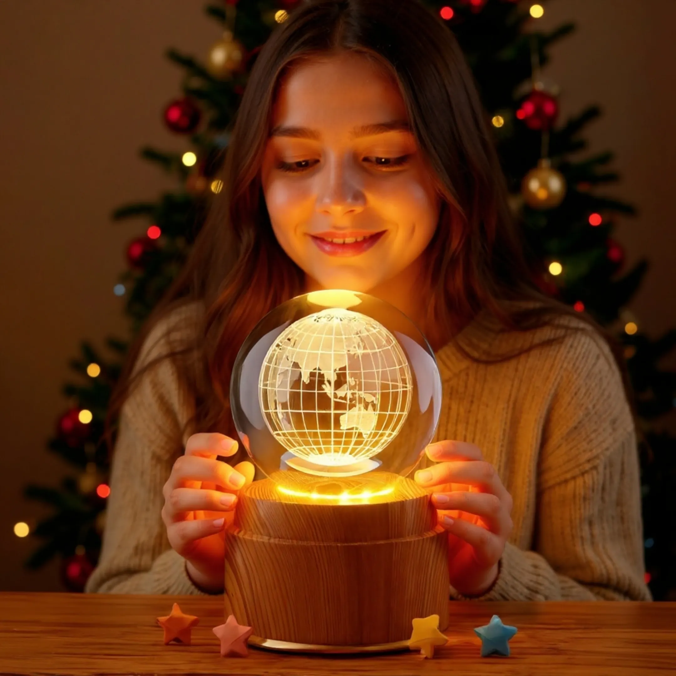 Dünya Tasarımlı USB’li Dönen Işıklı Cam Küre