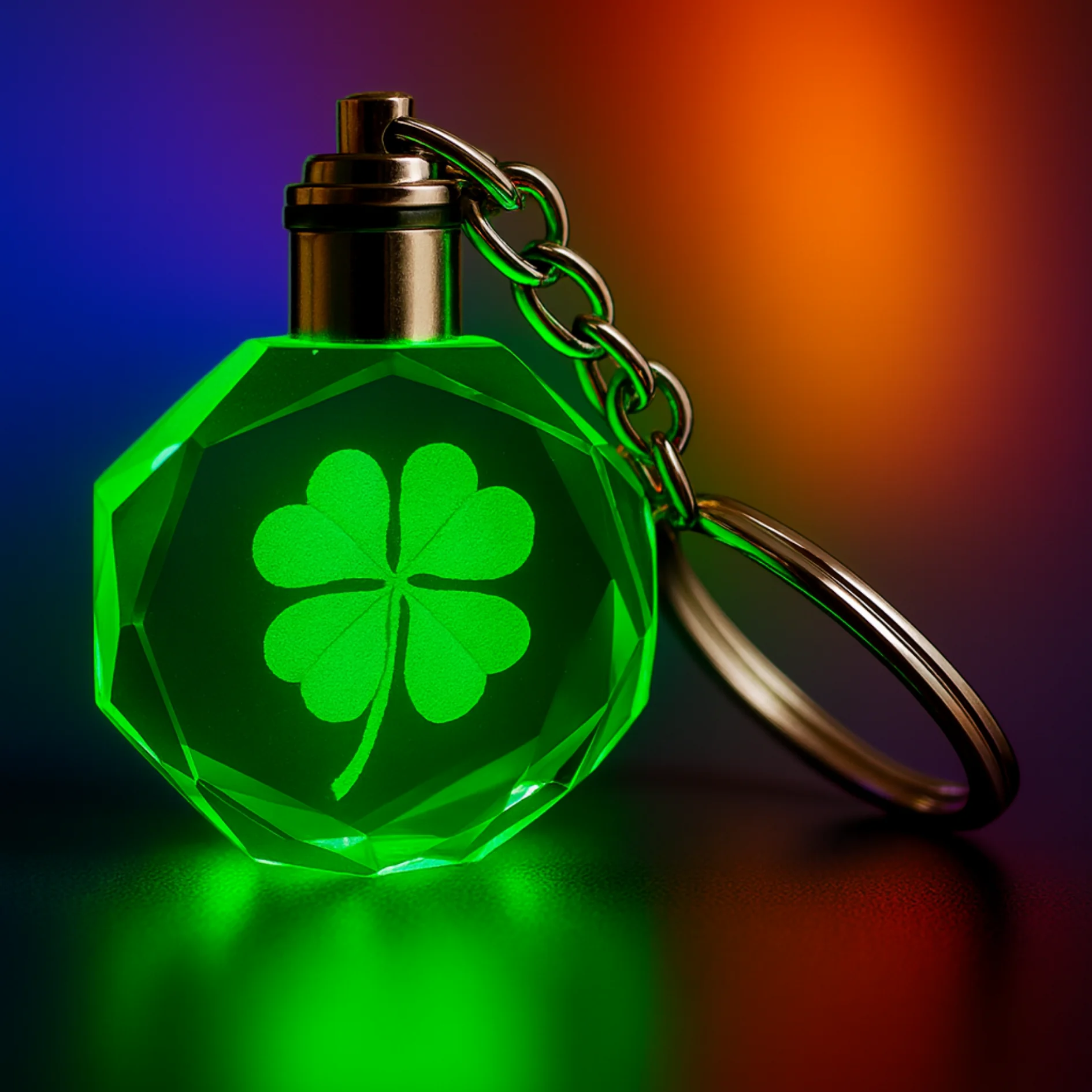 Yonca Tasarımlı Renk Değiştiren Işıklı Kristal Anahtarlık