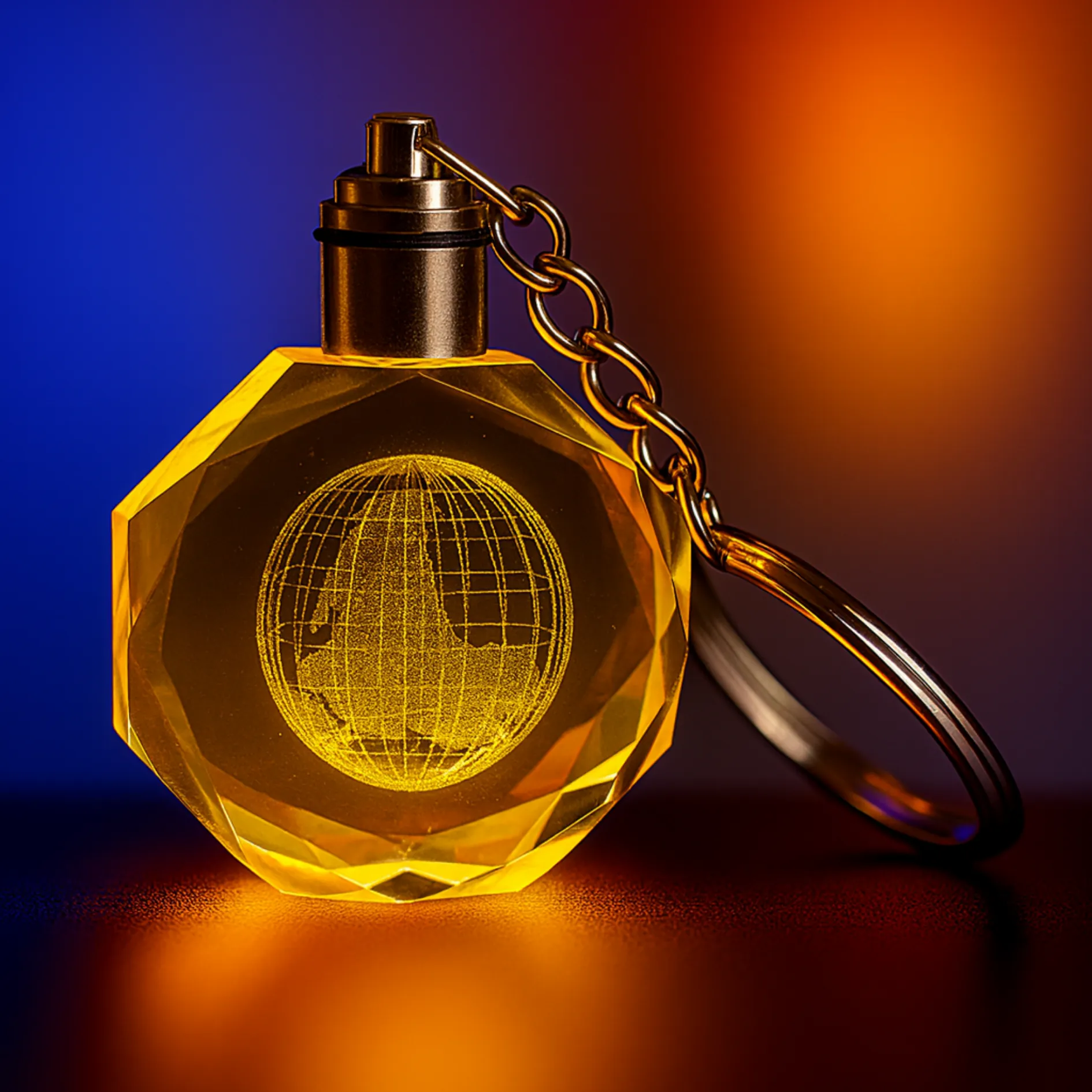 Dünya Tasarımlı Renk Değiştiren Işıklı Kristal Anahtarlık