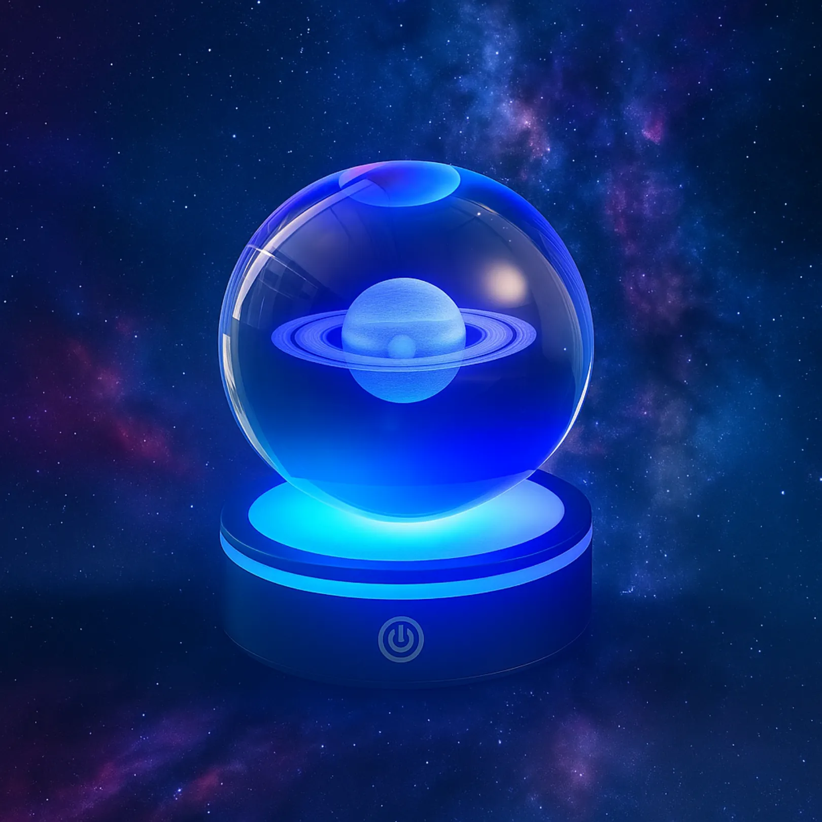 Satürn Gezegen Tasarımlı Renk Değiştiren USB’li Dönen Cam Küre