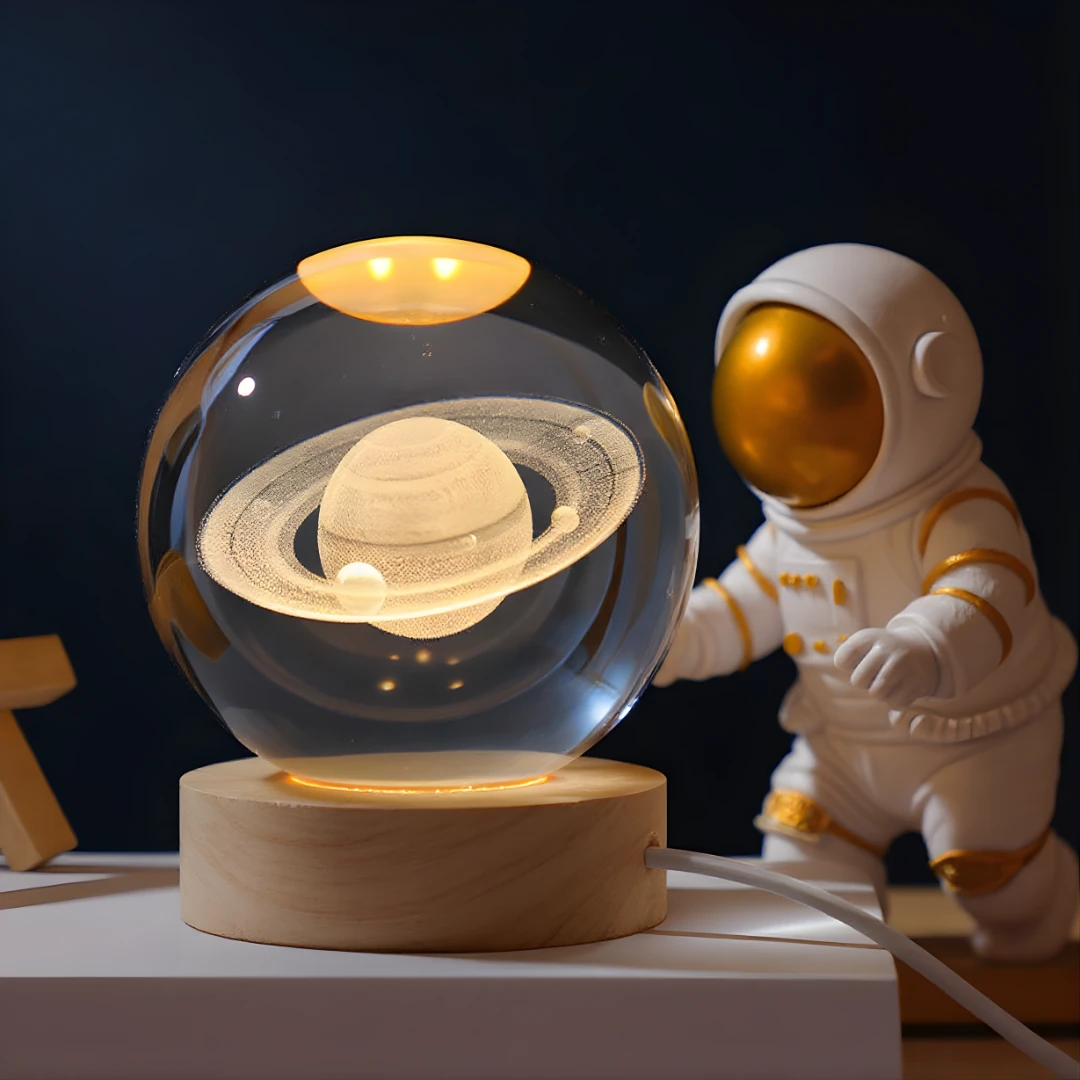 Satürn Gezegen Temalı USB’li Işıklı Cam Küre