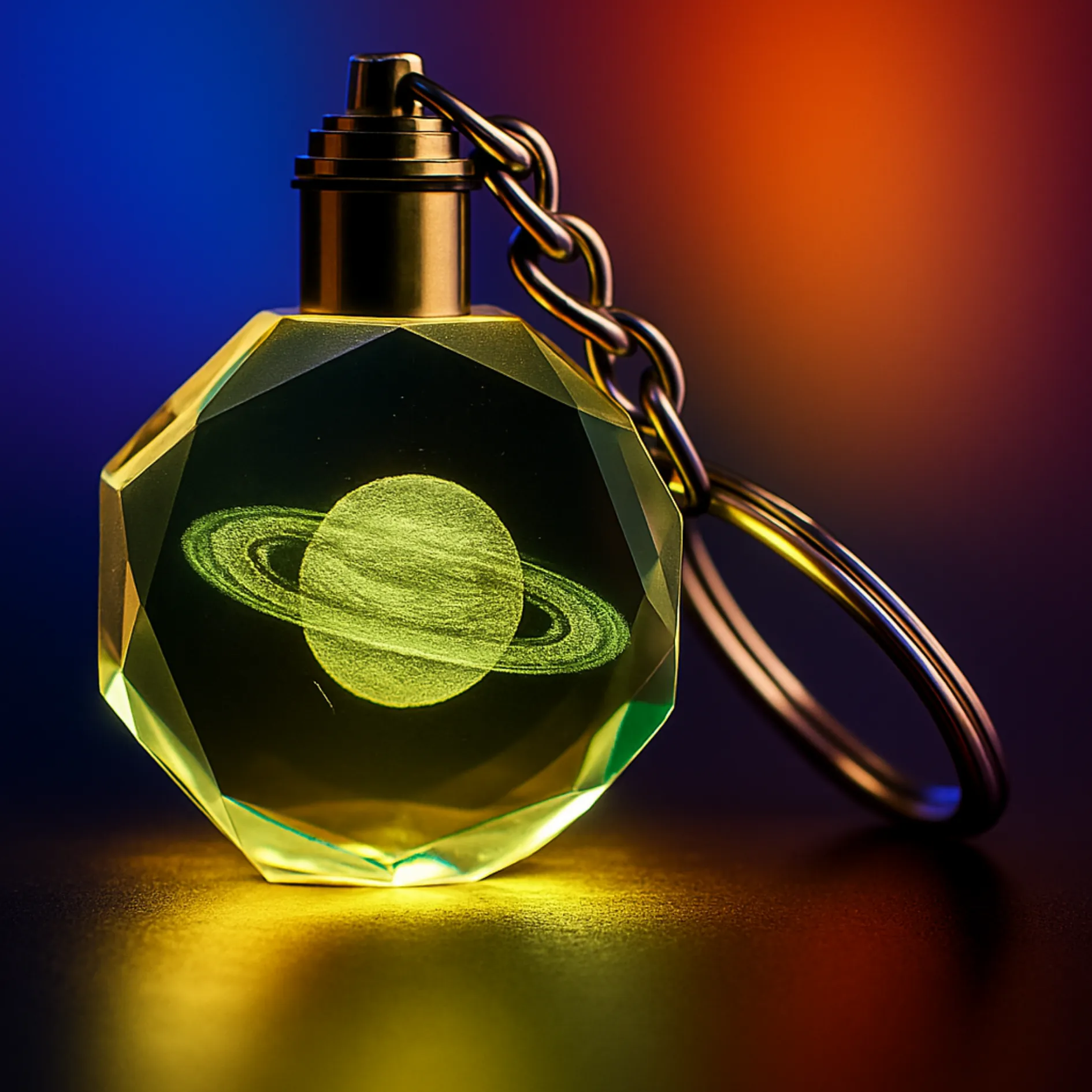 Satürn Gezegen Tasarım Işıklı Kristal Anahtarlık