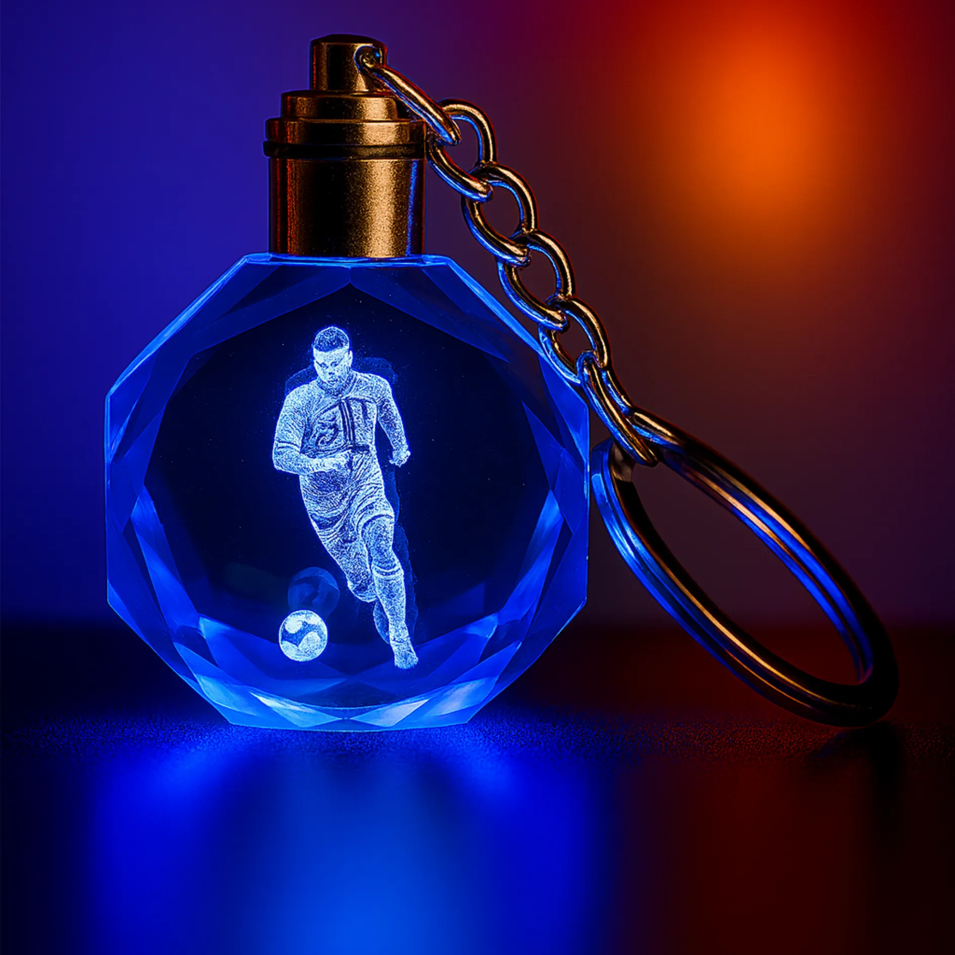 Futbol Tasarımlı Renk Değiştiren Işıklı Kristal Anahtarlık