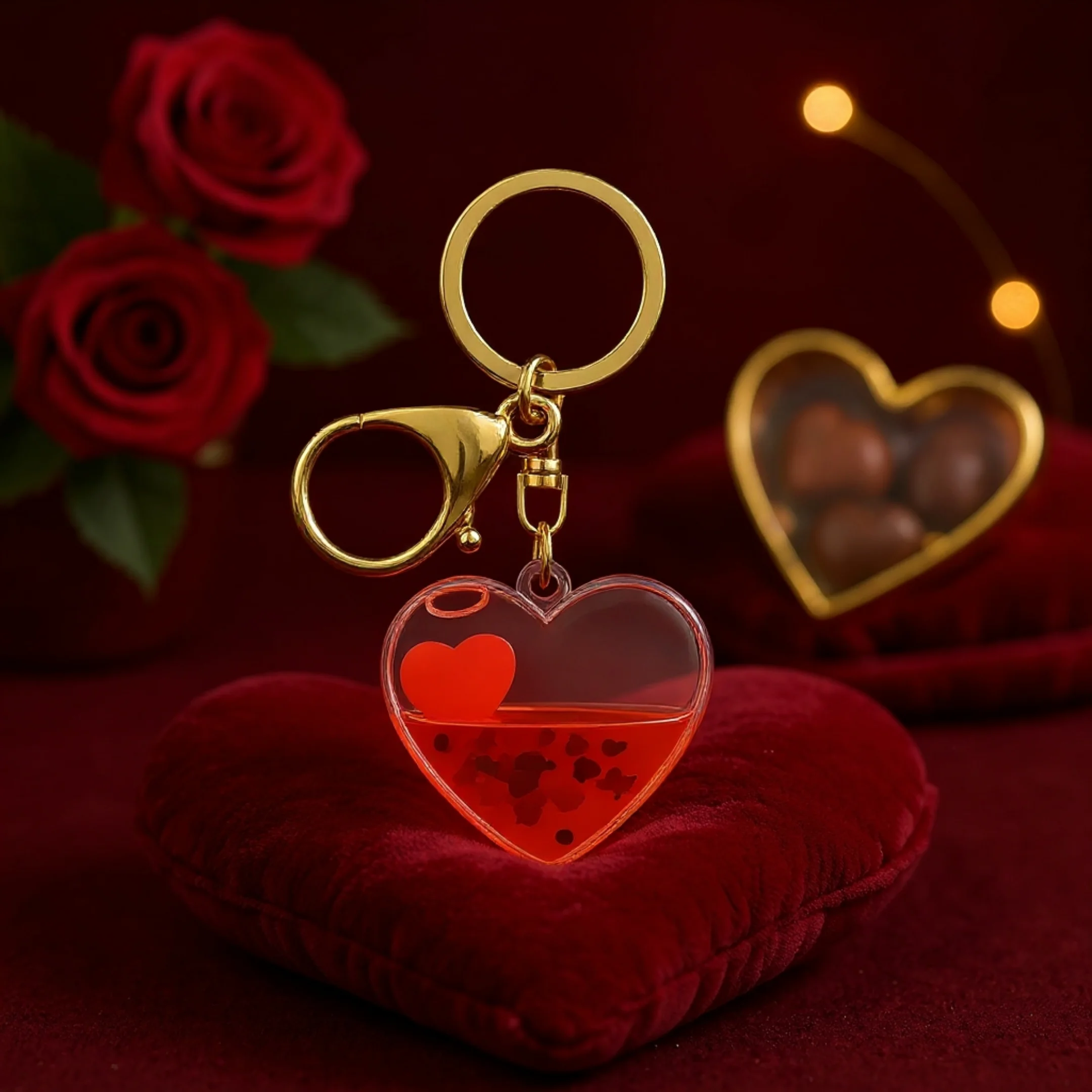 Kırmızı Kalp Sıvı Dolgulu Anahtarlık