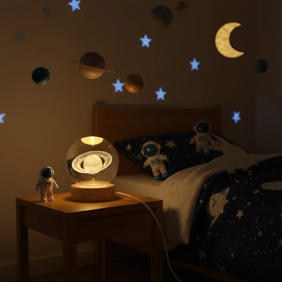 Satürn Gezegen Temalı USB’li Işıklı Cam Küre