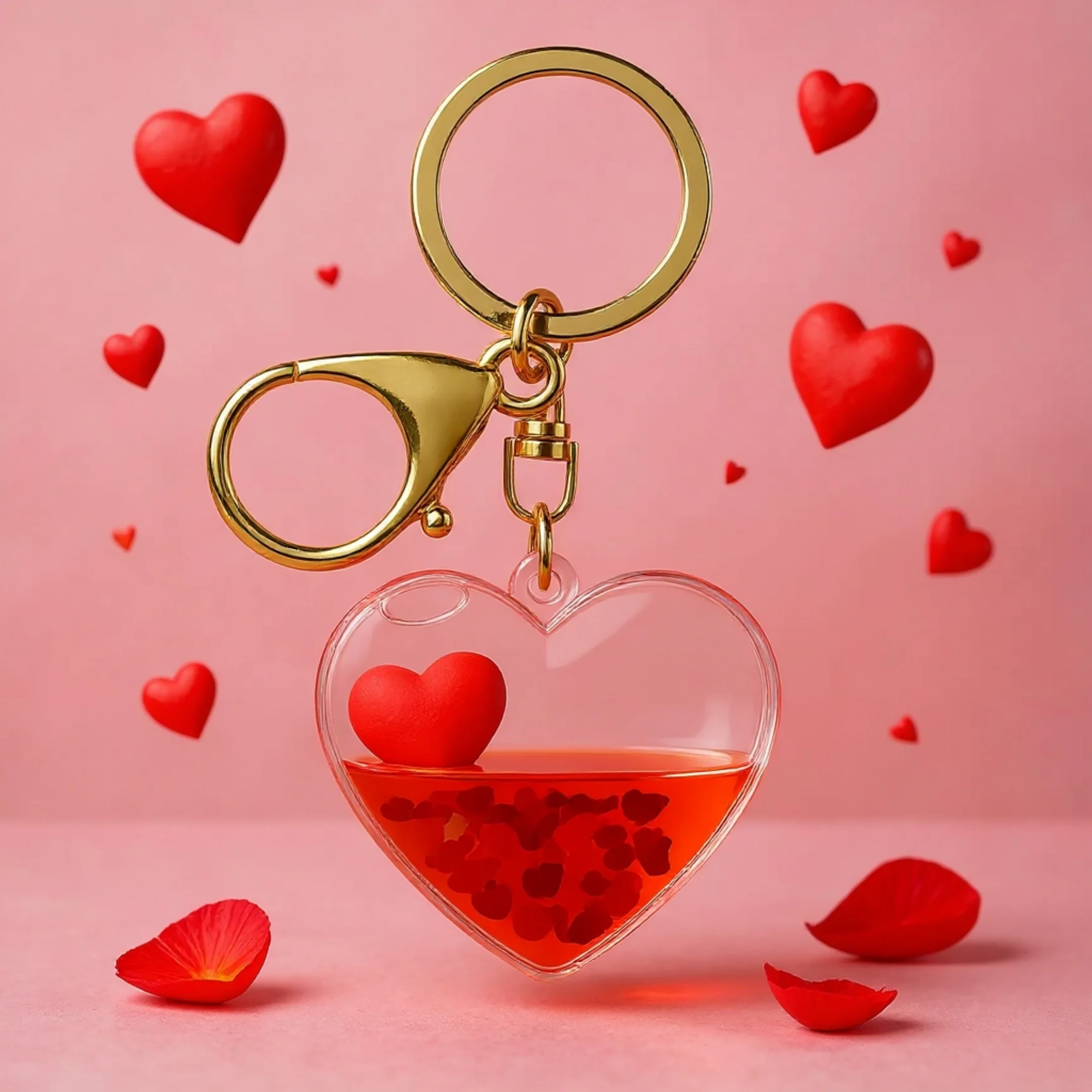 Kırmızı Kalp Sıvı Dolgulu Anahtarlık