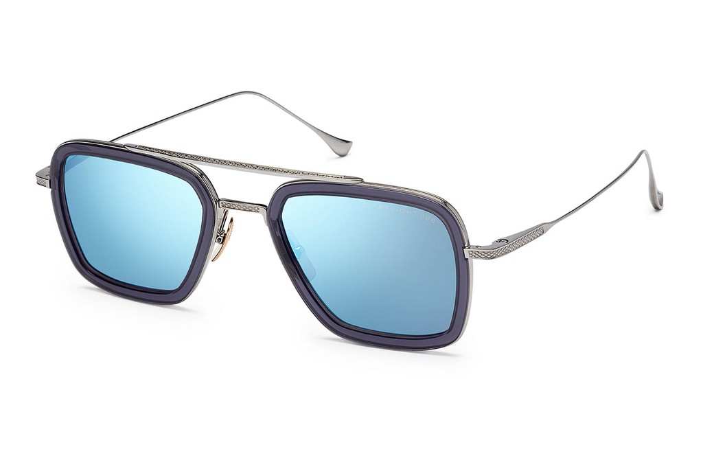 Silver Metal/Blue Lenses