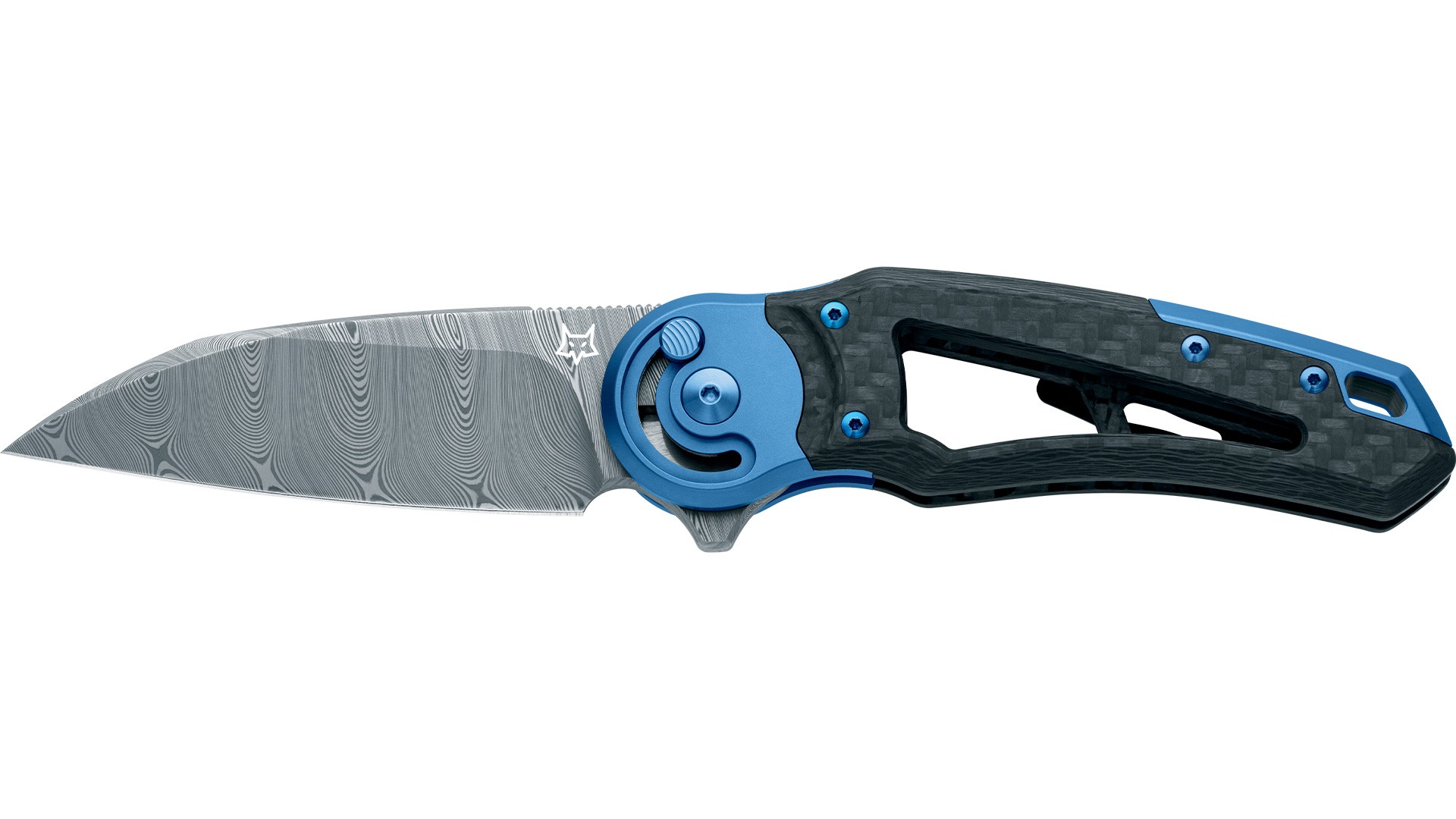 Fox Knives Metamorphosis B1 Damasteel Carbon Fiber + Blue Titanium Bolster Çakı