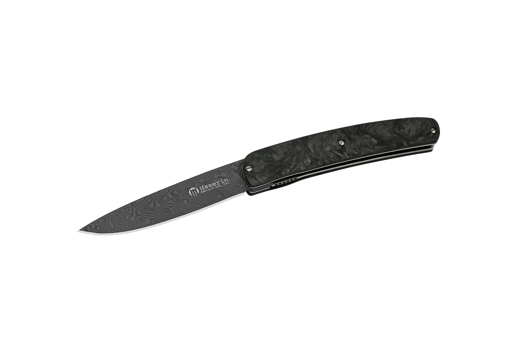 Maserin Mini-Gourmet Damascus Blade Black Fat Carbon Handle Çakı