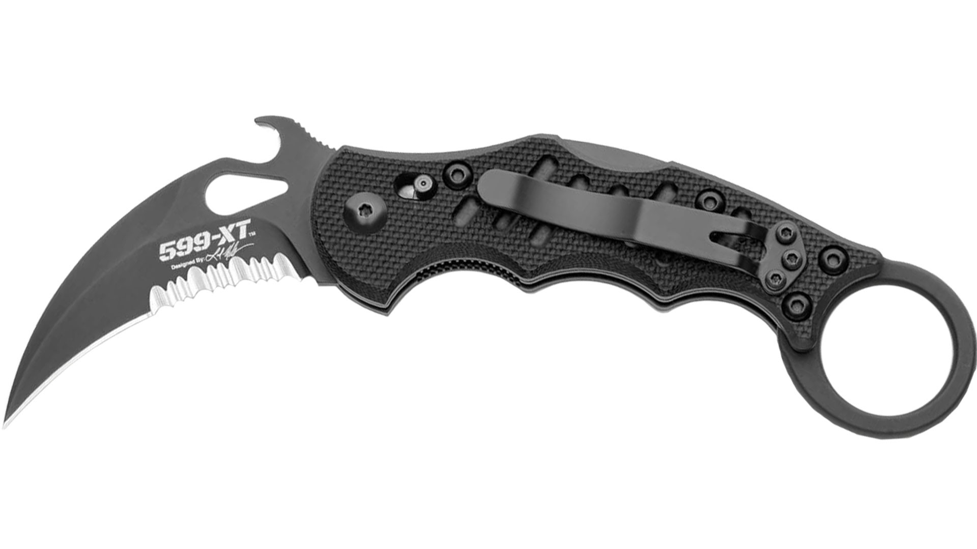 Fox Knives 599 Back Lock + Black G10 Black Serrated