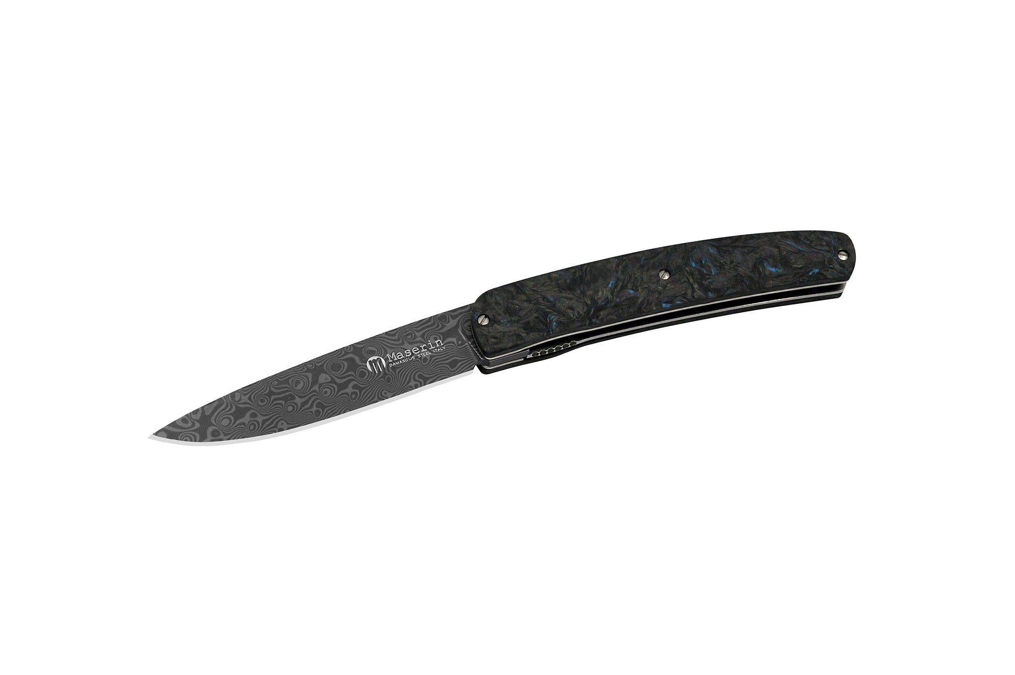 Maserin Mini-Gourmet Damascus Blade Black-Blue Fat Carbon Handle Çakı