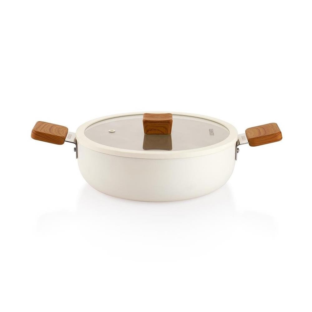 Schafer Ceramoni Seramik Basık Tencere 24 Cm Krem