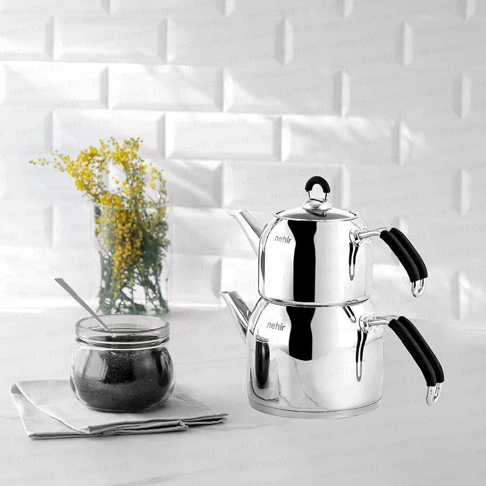 Nehir Midi Modern Çelik Çaydanlık Takımı