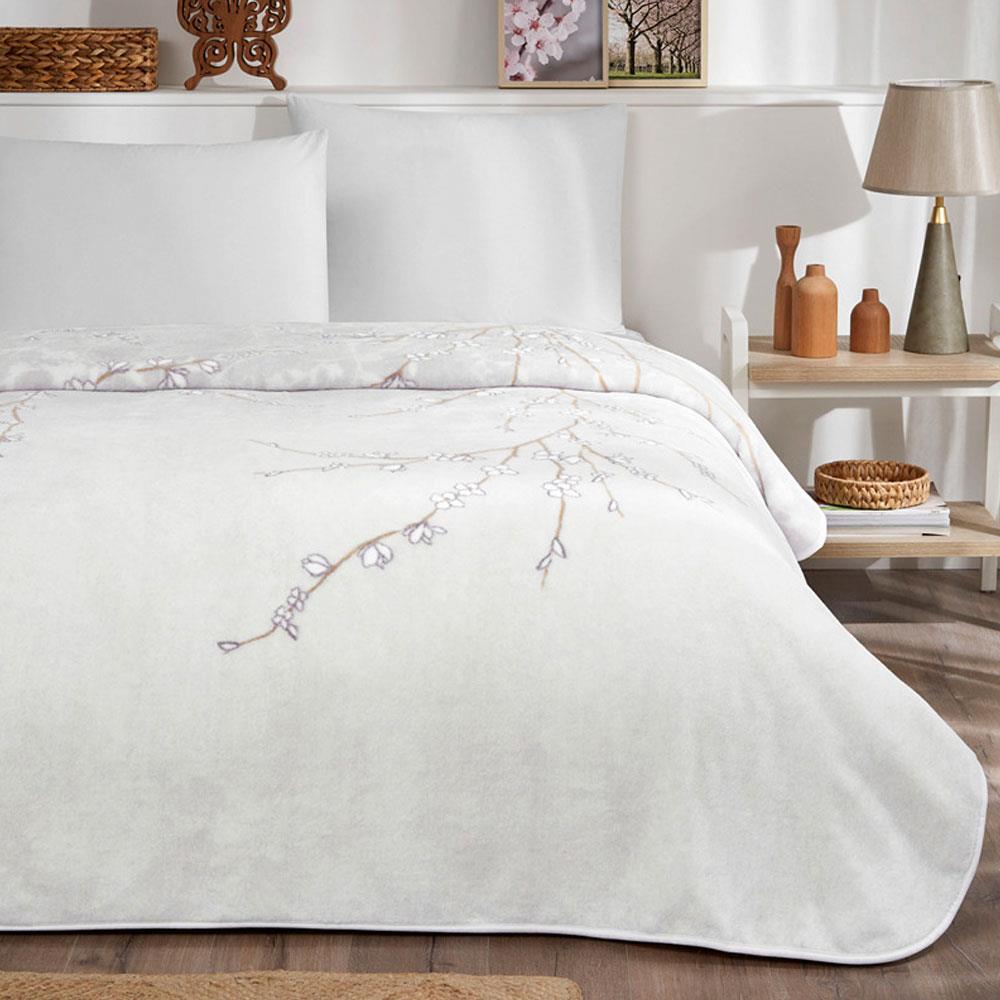 Özdilek Çift Kişilik Battaniye Baskılı Prime White Sakura