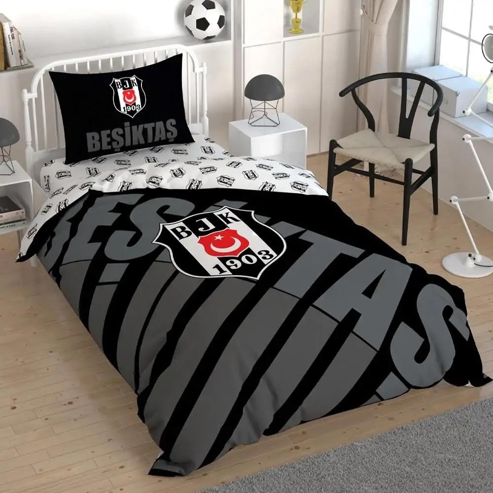 Taç Tek Kişilik Lisanslı BRF Nevresim Takımı Beşiktaş Siyah Logo