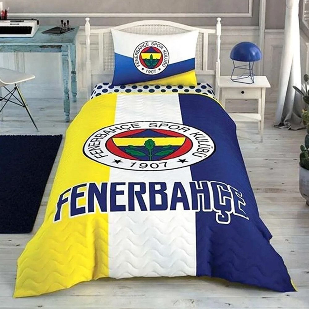 Taç Tek Kişilik Lisanslı Kapitone Nevresim Takımı Fenerbahçe Logo