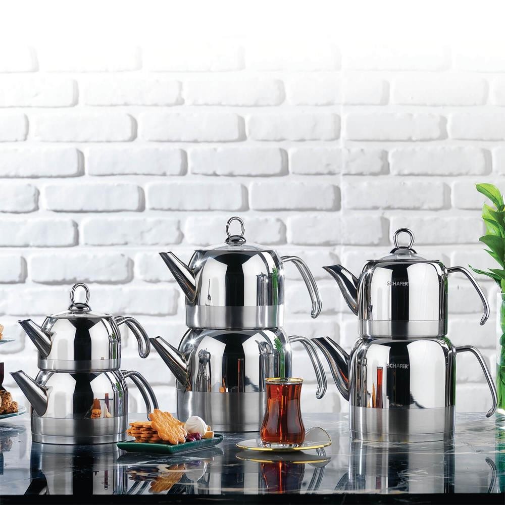 Schafer Ada Metal Çaydanlık Takımı (Orta)  4 Parça  Inox