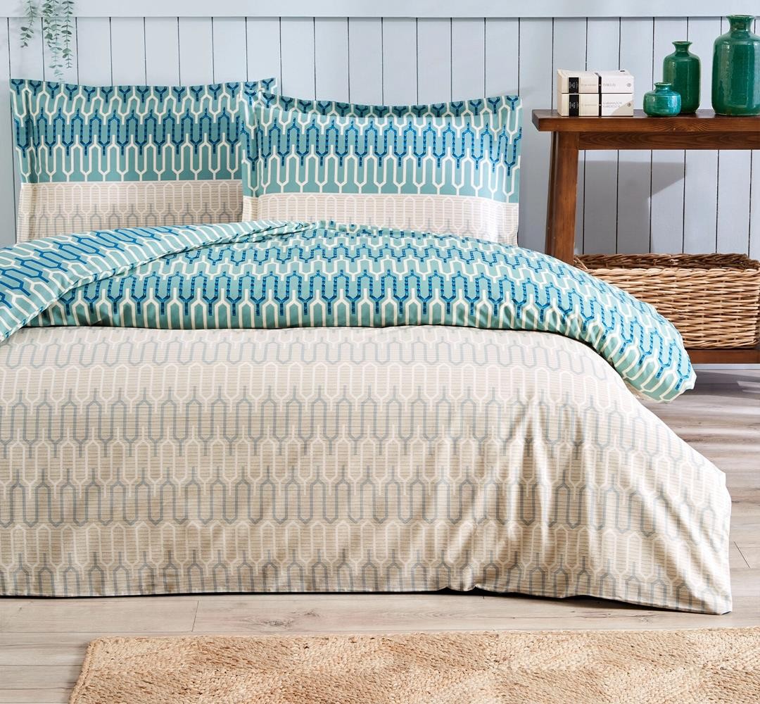 Özdilek Çift Kişilik Ranforce Nevresim Takımı Flame Stitch Mavi