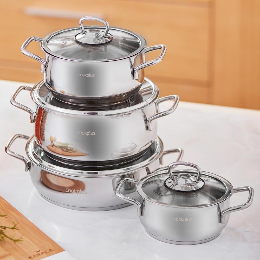 Karaca Cookplus Heybeli 8 Parça Çelik Tencere Seti