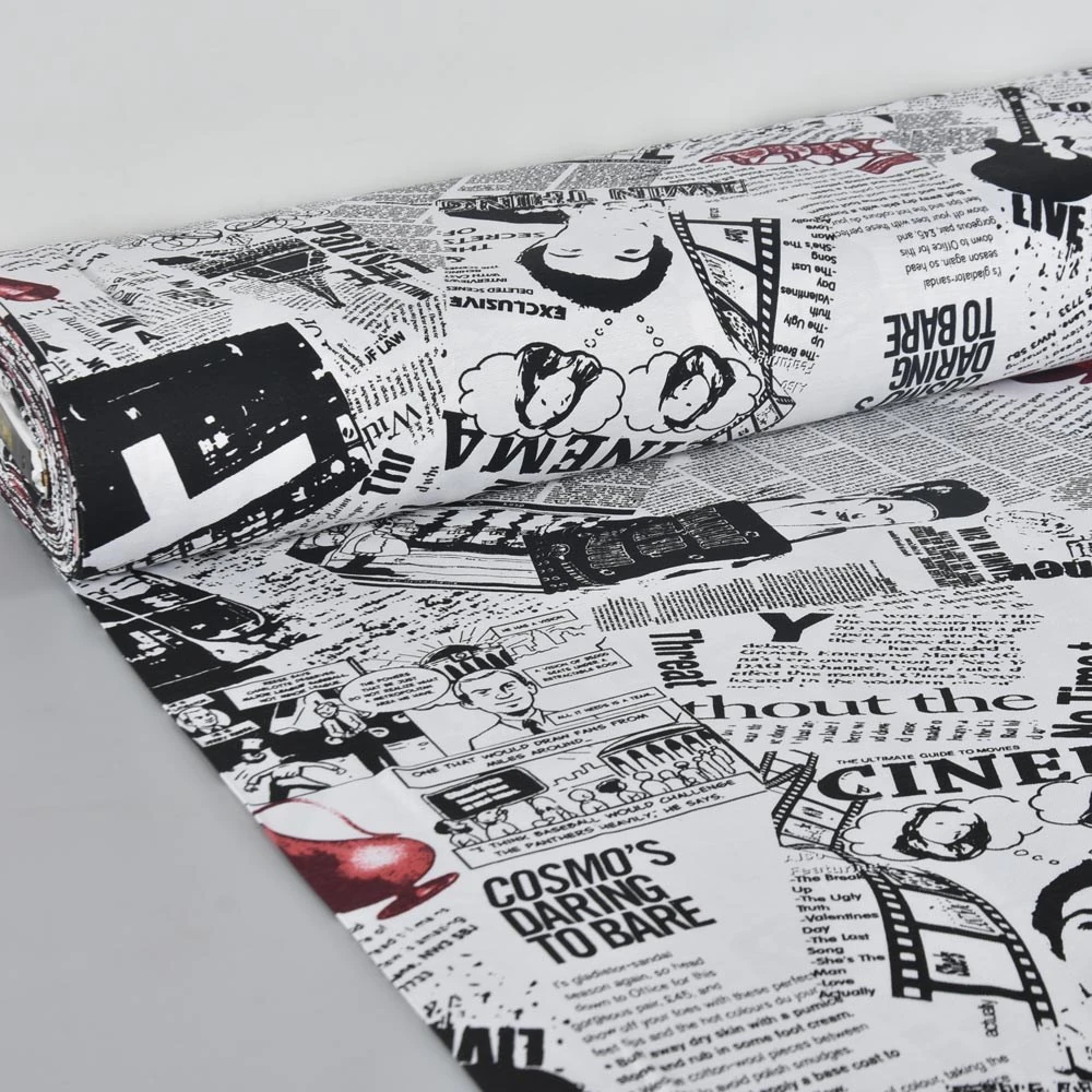 Havana Siyah Beyaz Gazete Desen Duck Keten Kumaş