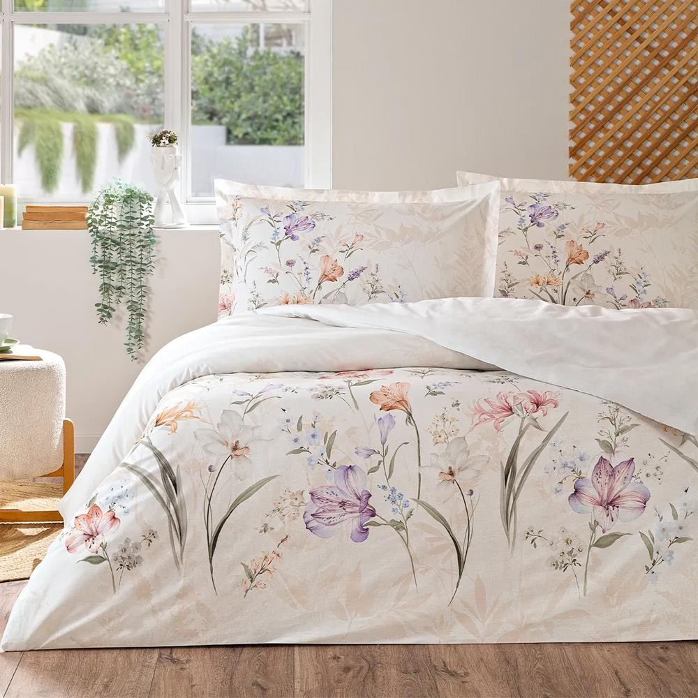 Özdilek Çift Kişilik Fitted Çarşaf Ranforce Nevresim Takımı White Lily