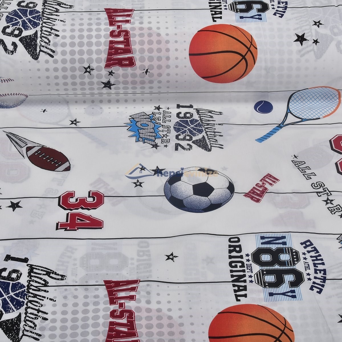 Premier Asorti Basket ve Futbol Top Desen Nevresimlik Kumaş 240 cm