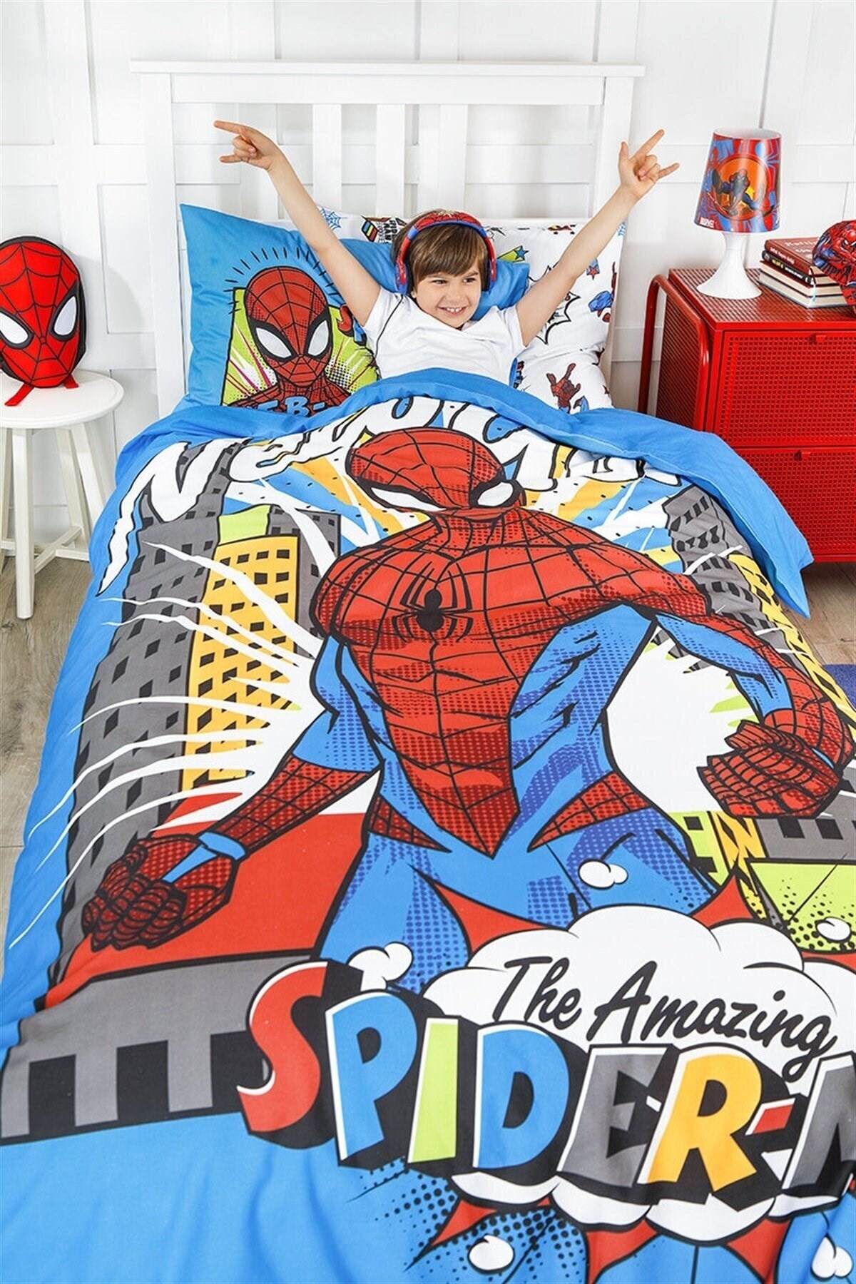 Özdilek Tek Kişilik Lisanslı Ranforce Kapitone Nevresim Takımı Spiderman Newyork Mavi
