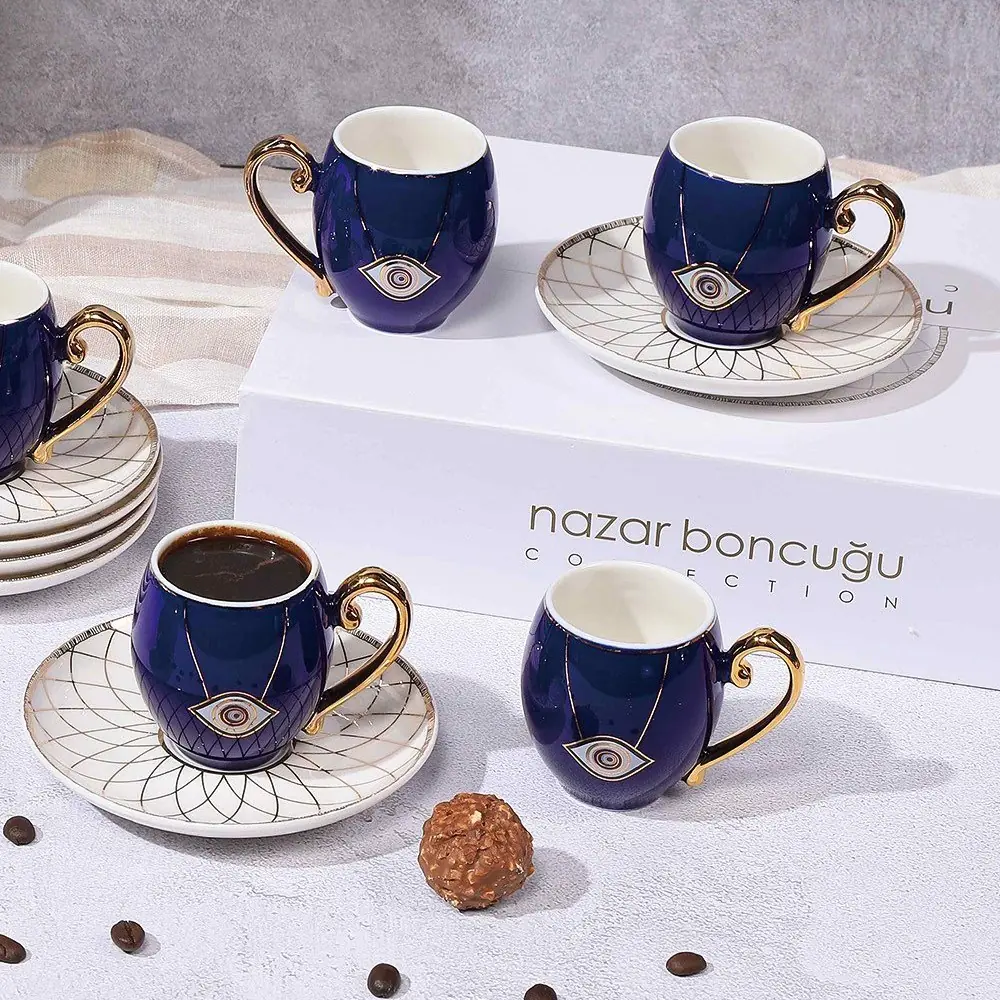 Nazar Boncuğu 6 lı Kahve Takımı Mavi