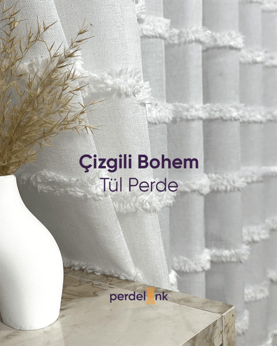 Çizgili Bohem Tül Perde