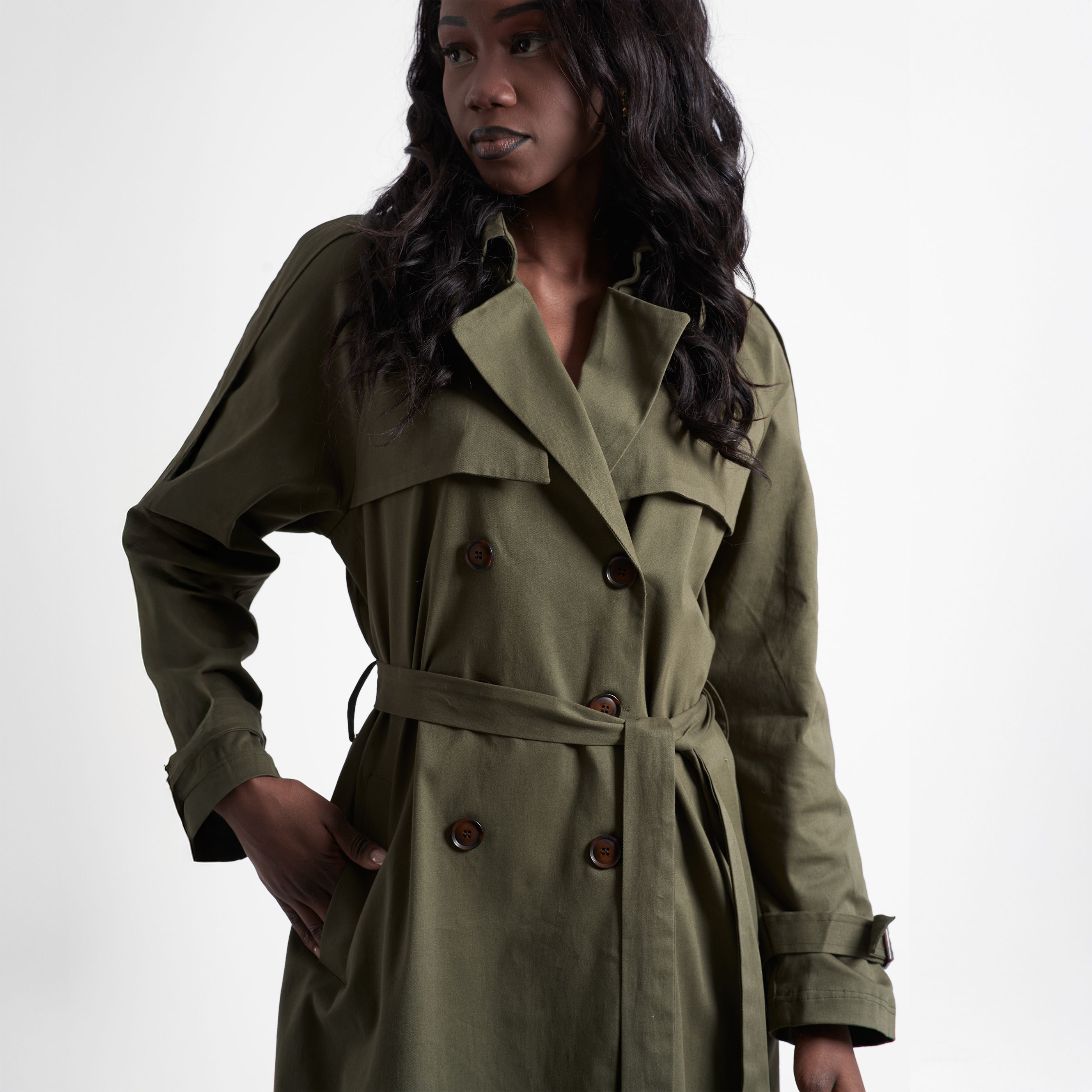 Gabardin Astarlı Trençkot - Haki Yeşil