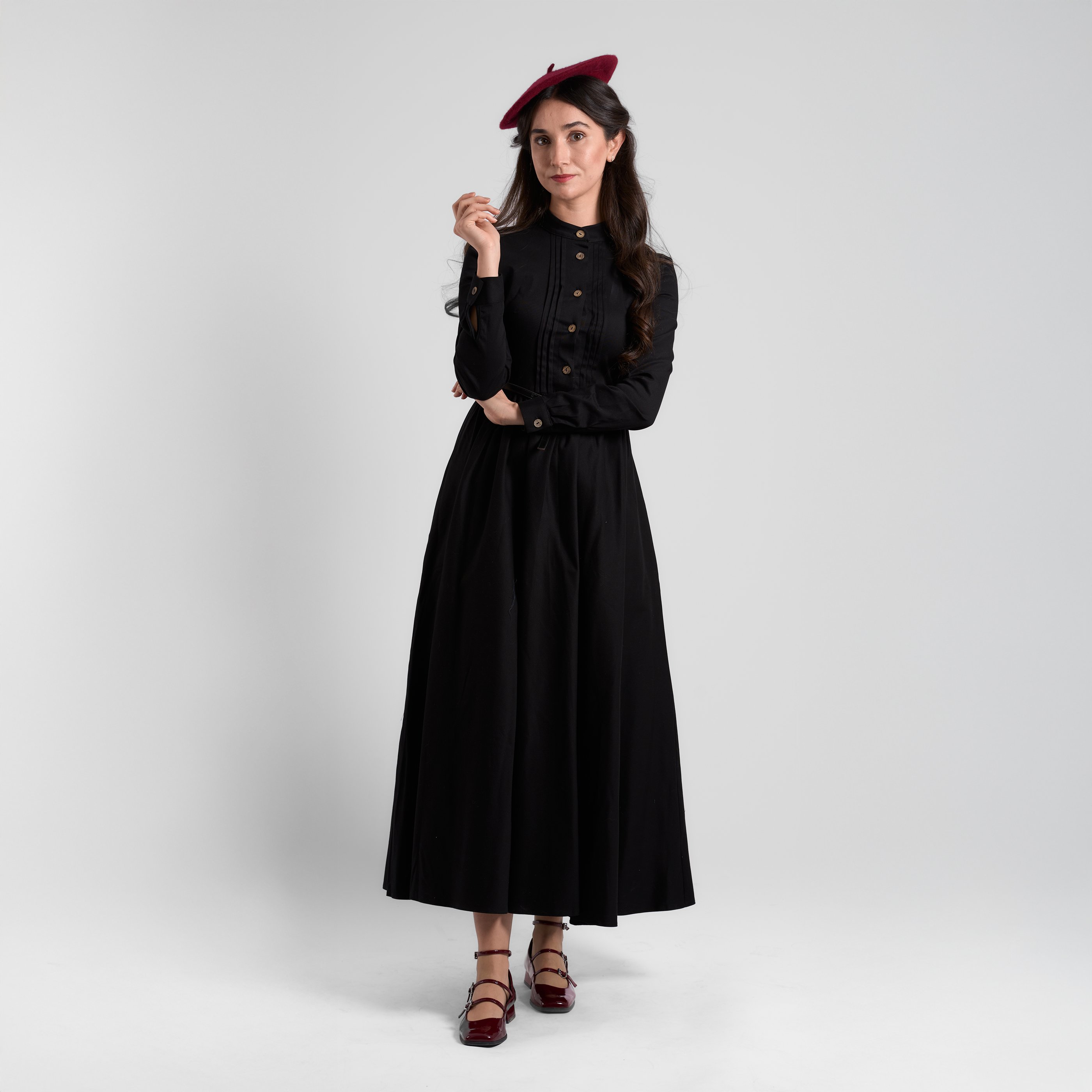 Gabardin Düğmeli Elbise - Siyah