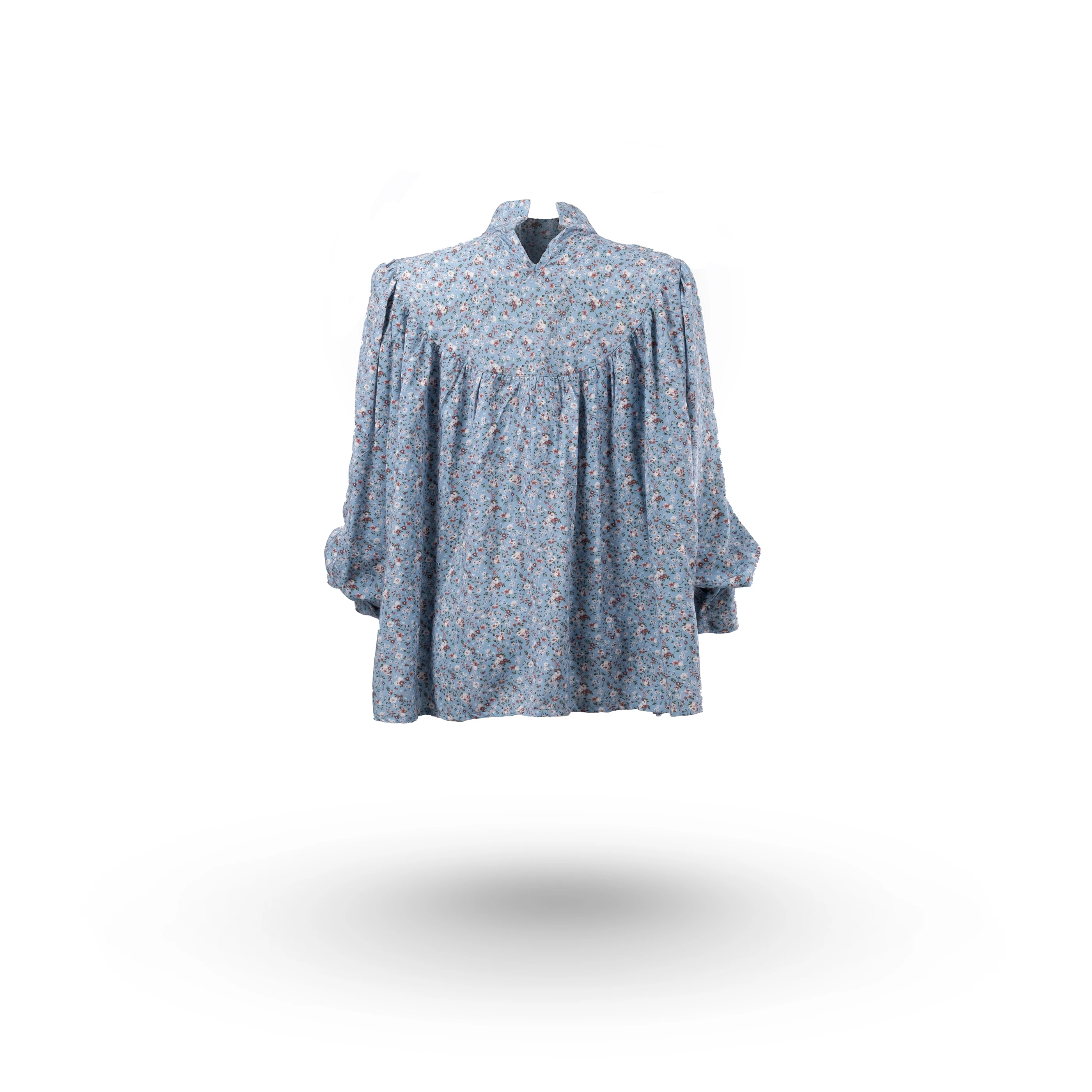 Çiçek Temalı Dik Yaka Bluz