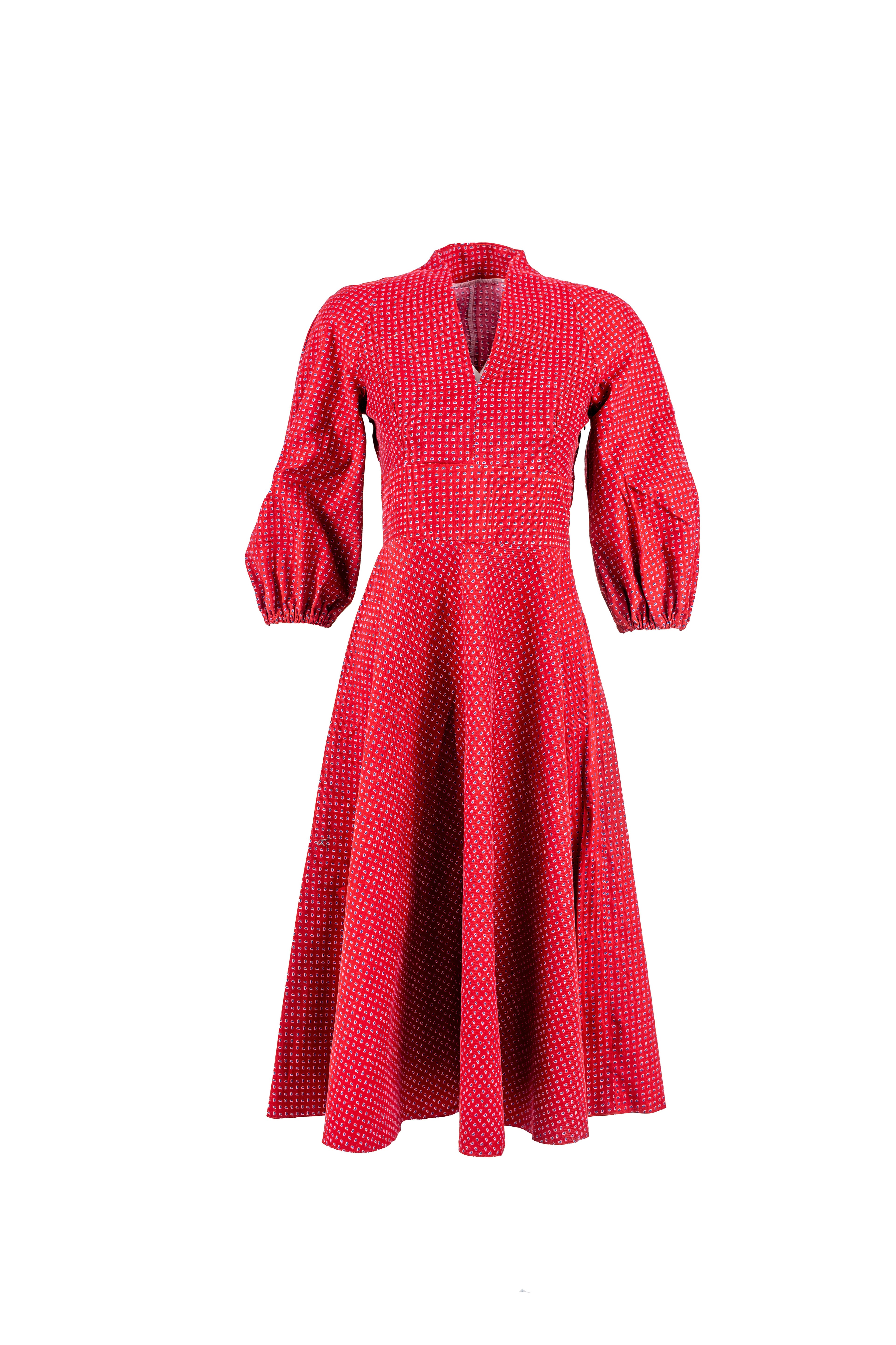 Puantiyeli Kırmızı Kontes Elbise