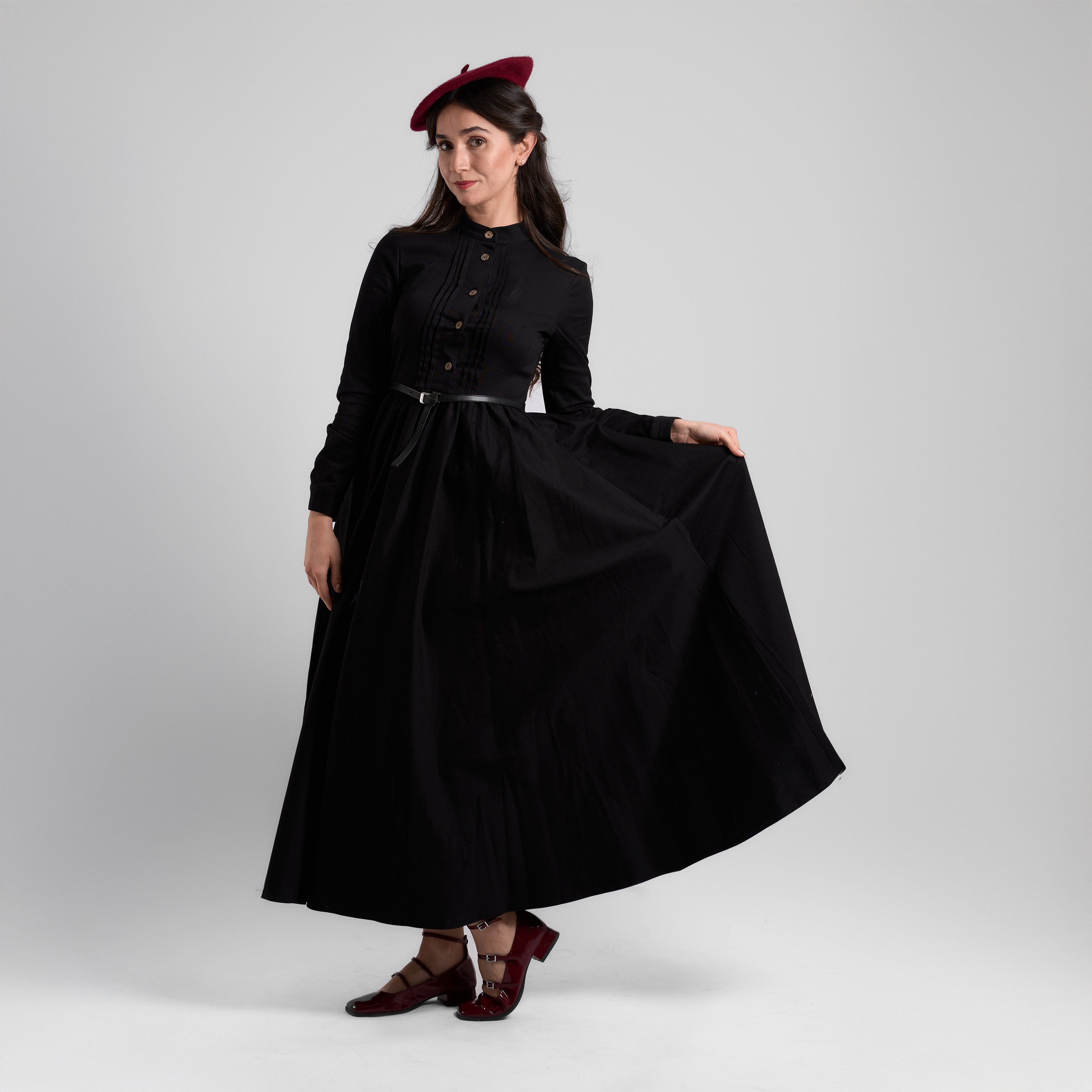 Gabardin Düğmeli Elbise - Siyah