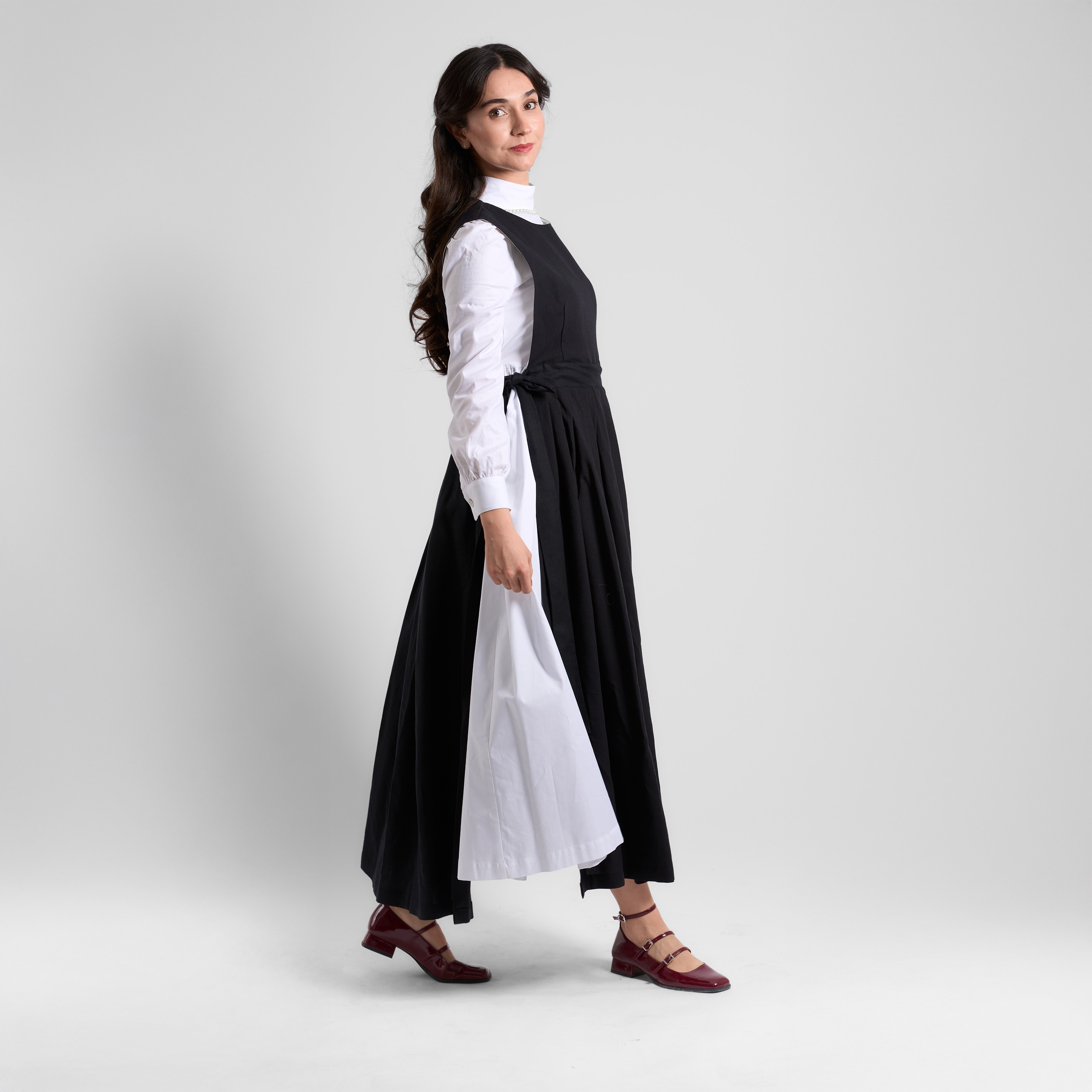 Pinafore Keten Elbise  - Siyah
