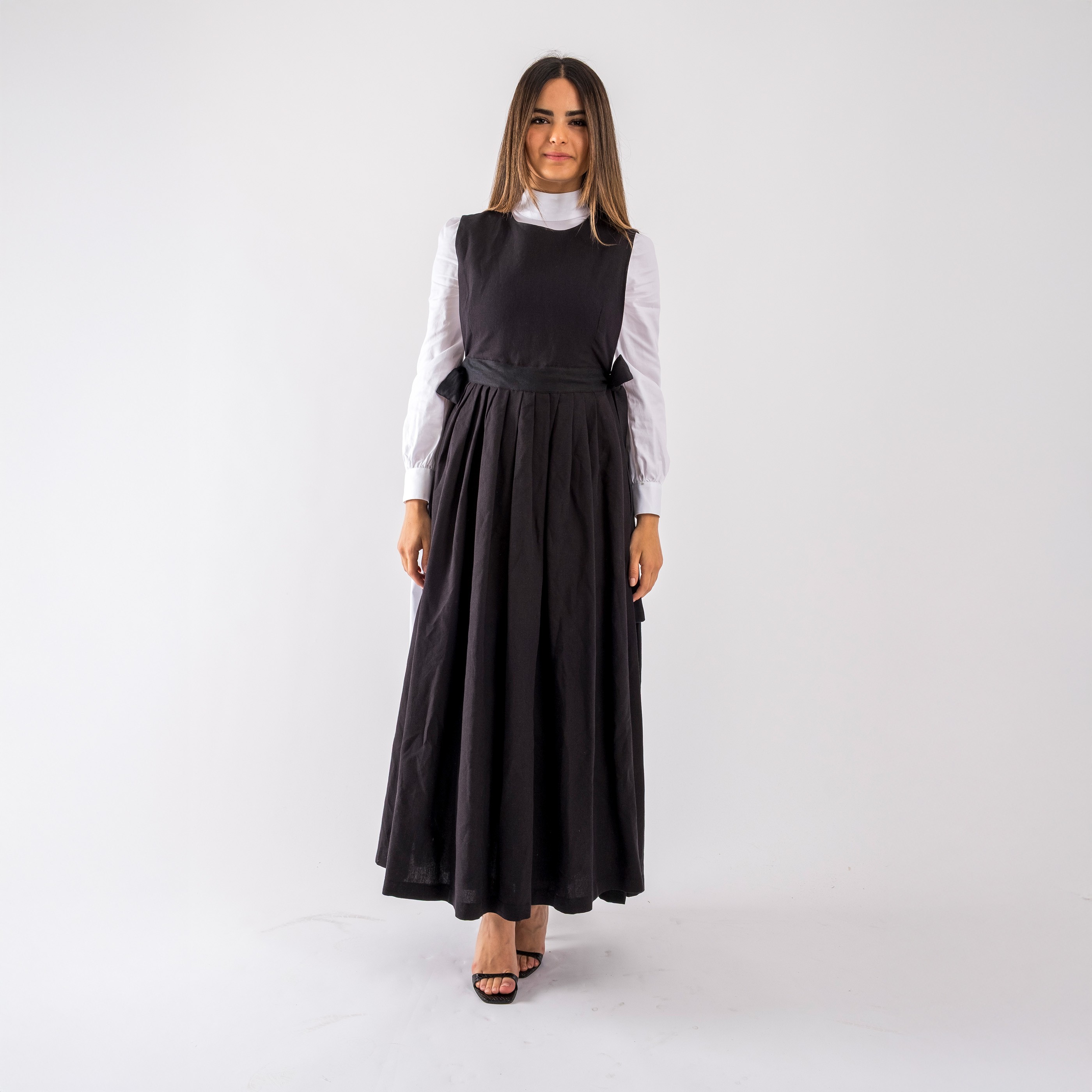 Pinafore Keten Elbise  - Lacivert