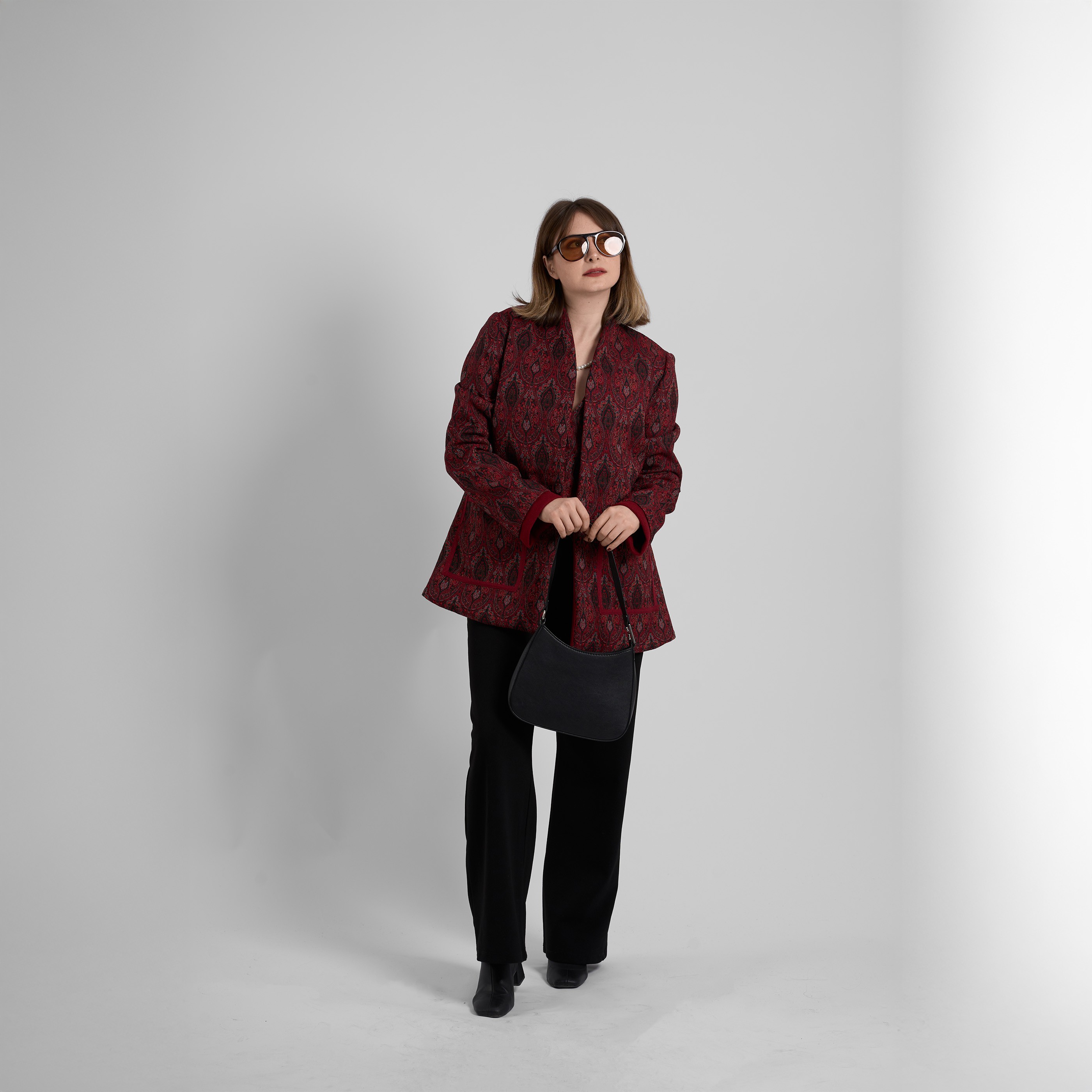 Etnik Desen Çift Çıt Çıtlı Blazer Ceket