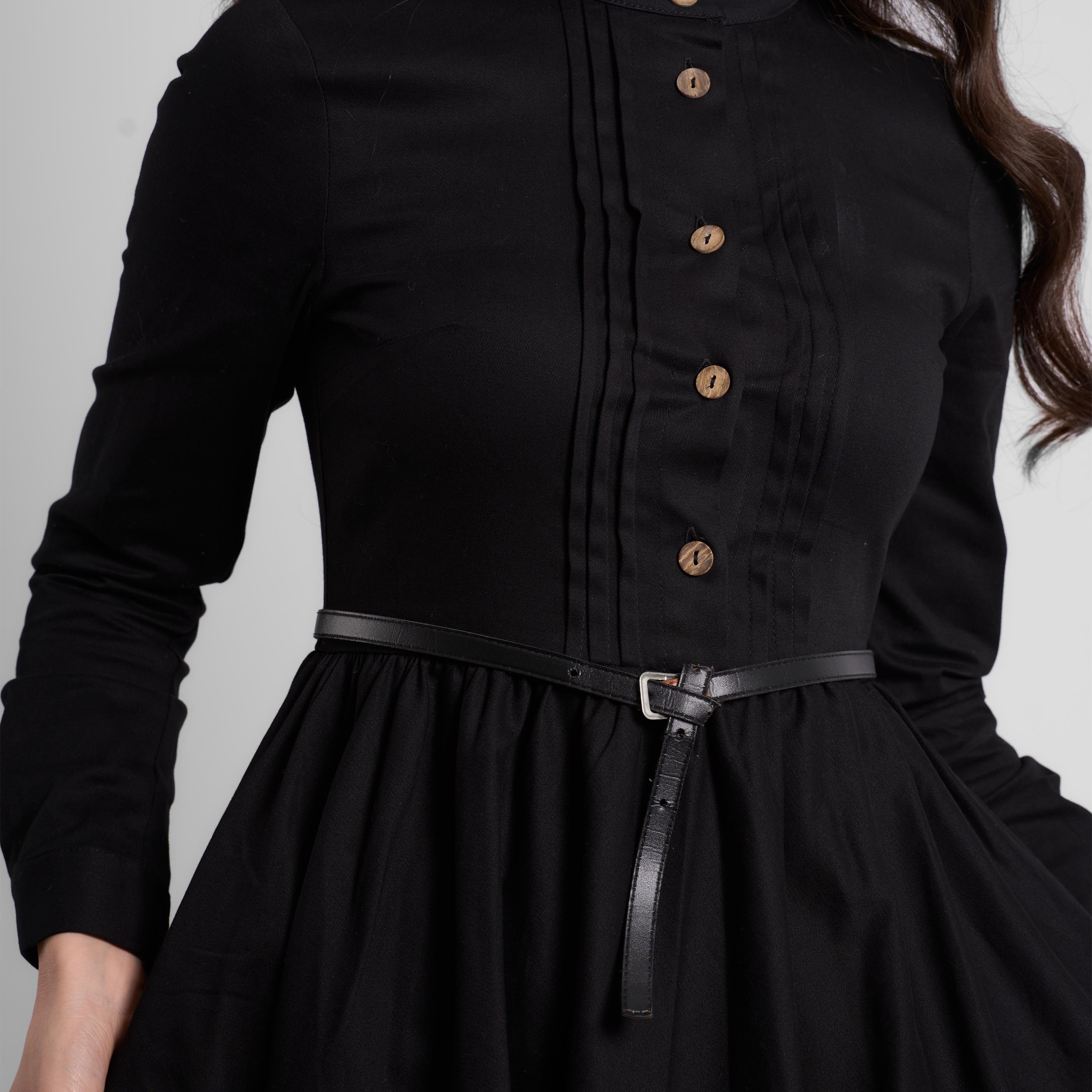 Gabardin Düğmeli Elbise - Siyah