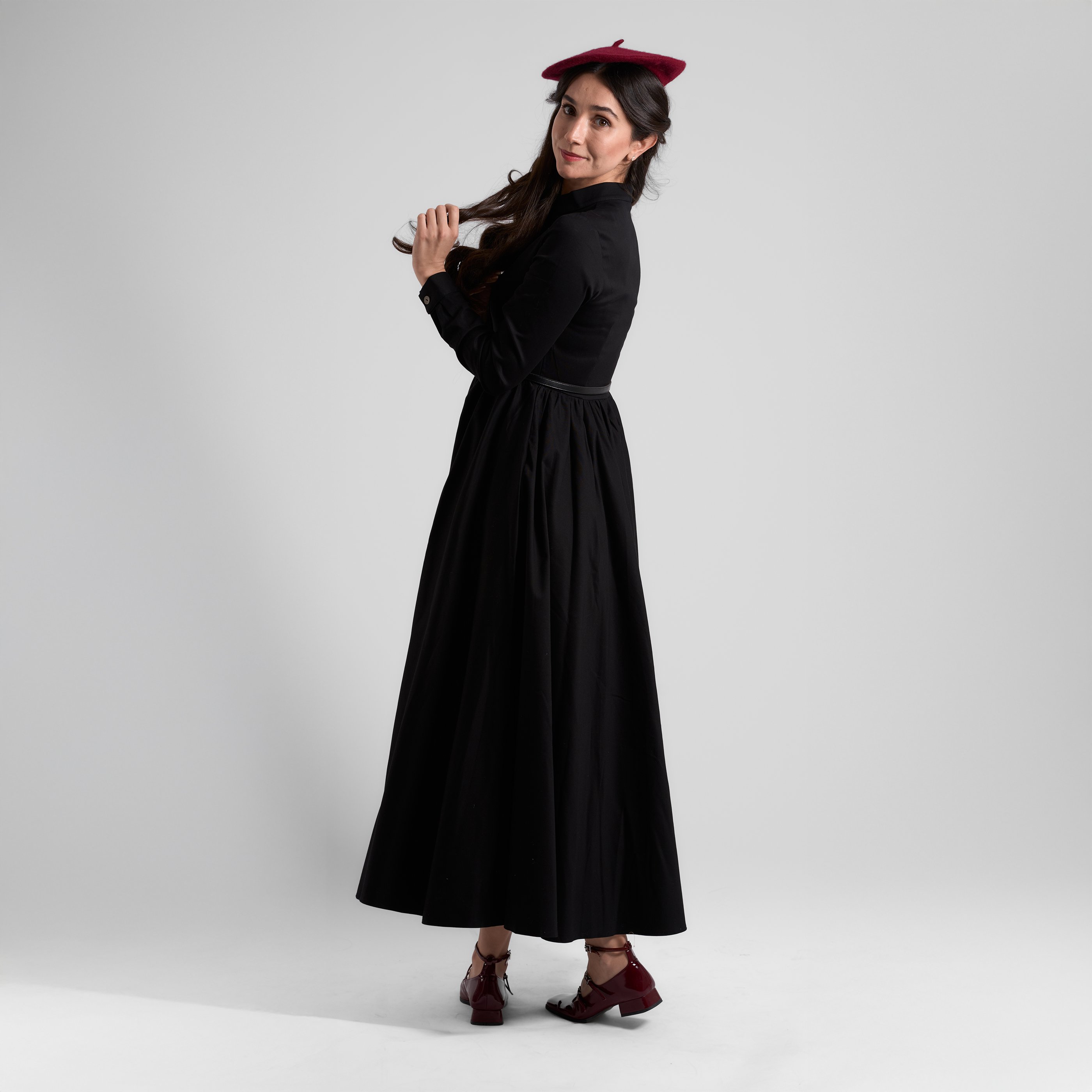 Gabardin Düğmeli Elbise - Siyah