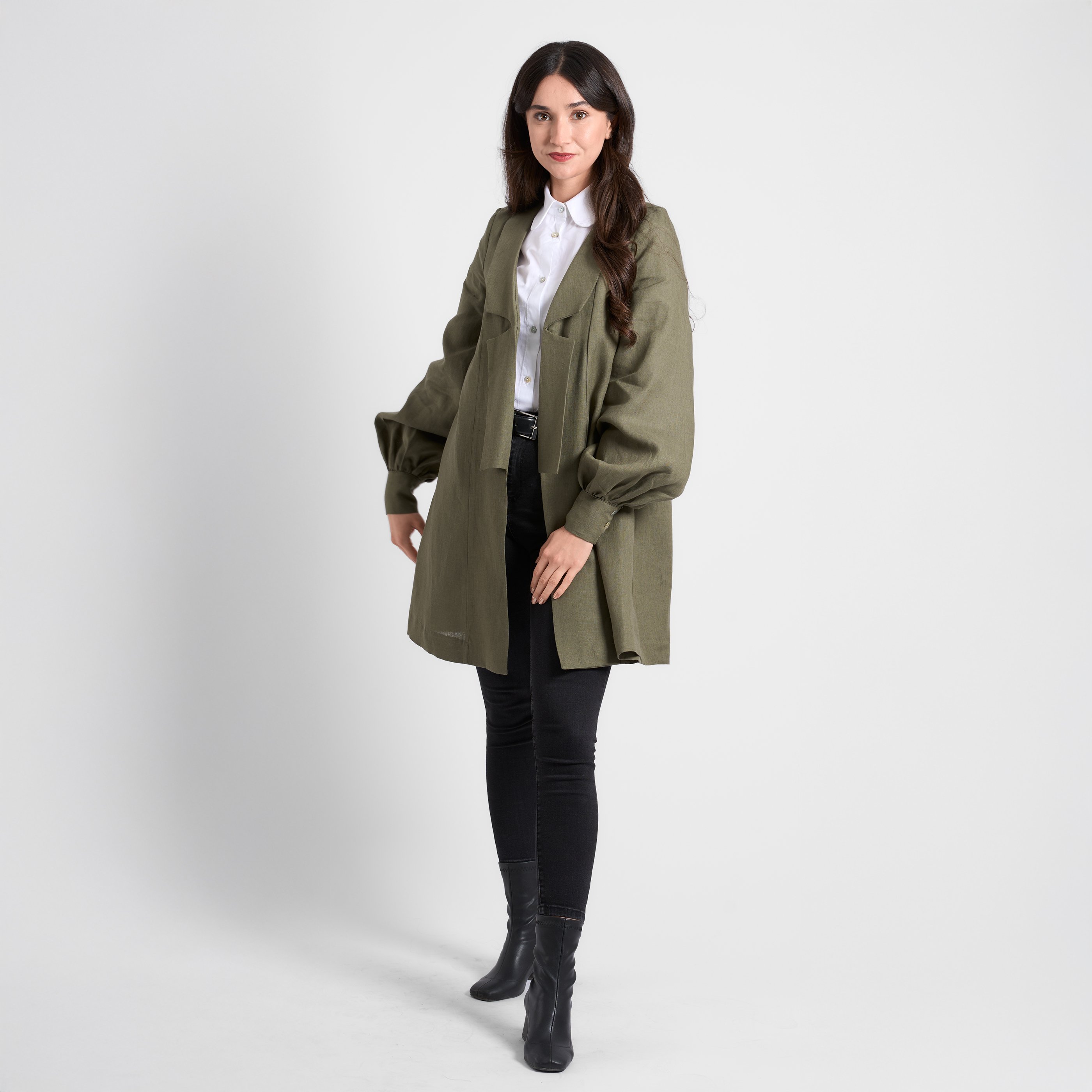 Kruvaze Detaylı Uzun Blazer Ceket