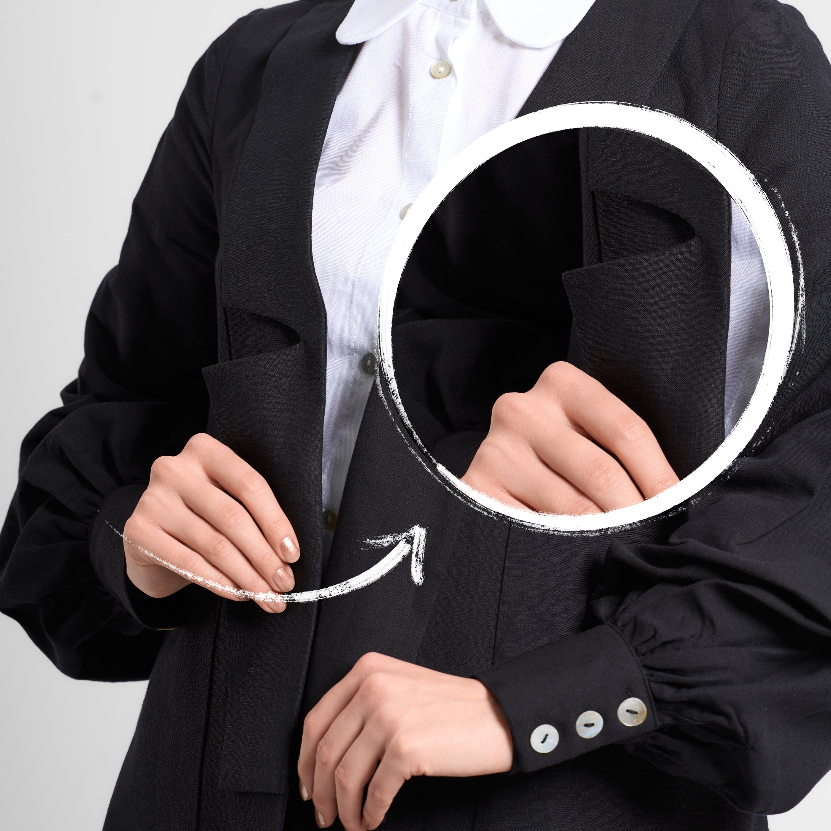 Kruvaze Detaylı Uzun Blazer Ceket - Siyah