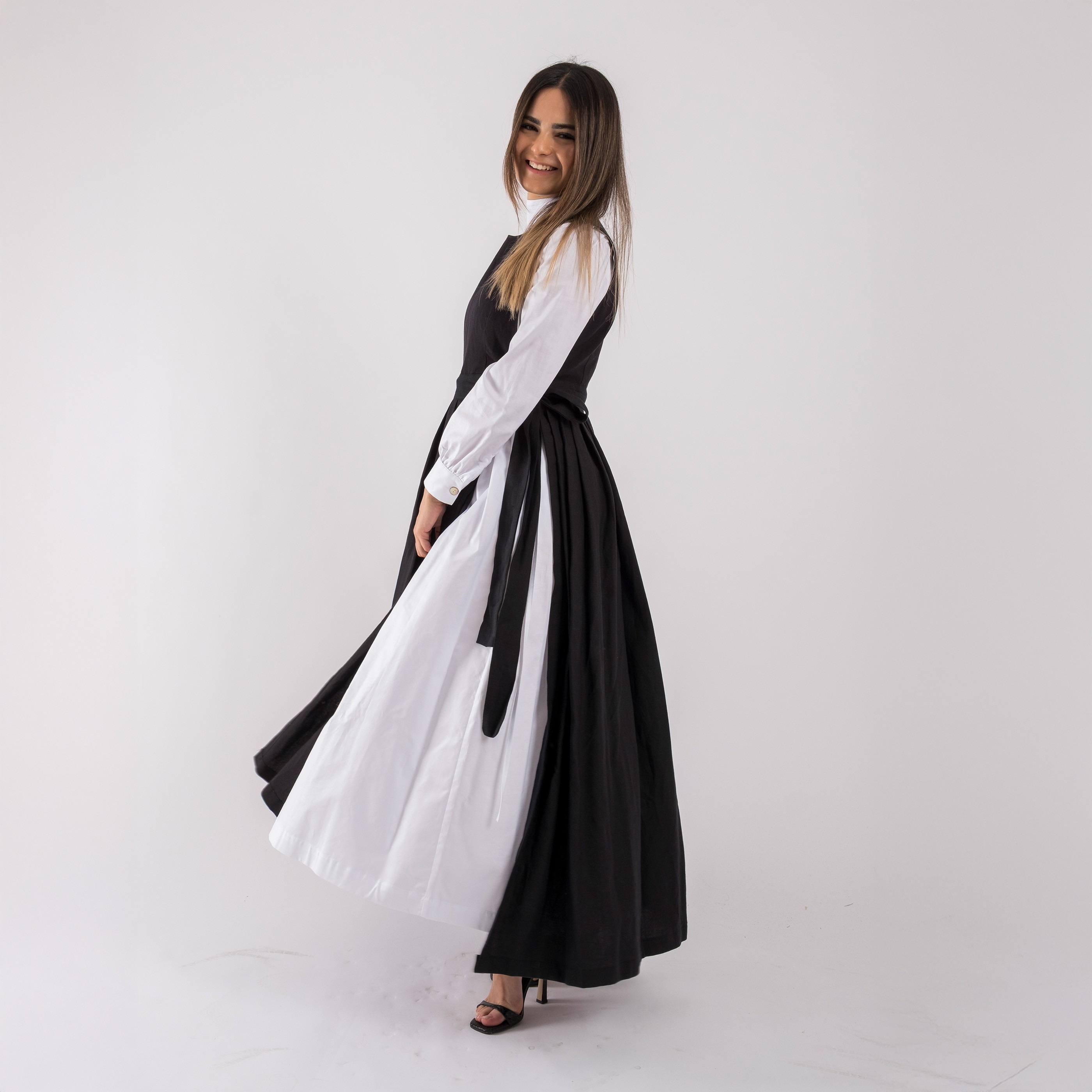 Pinafore Keten Elbise  - Lacivert