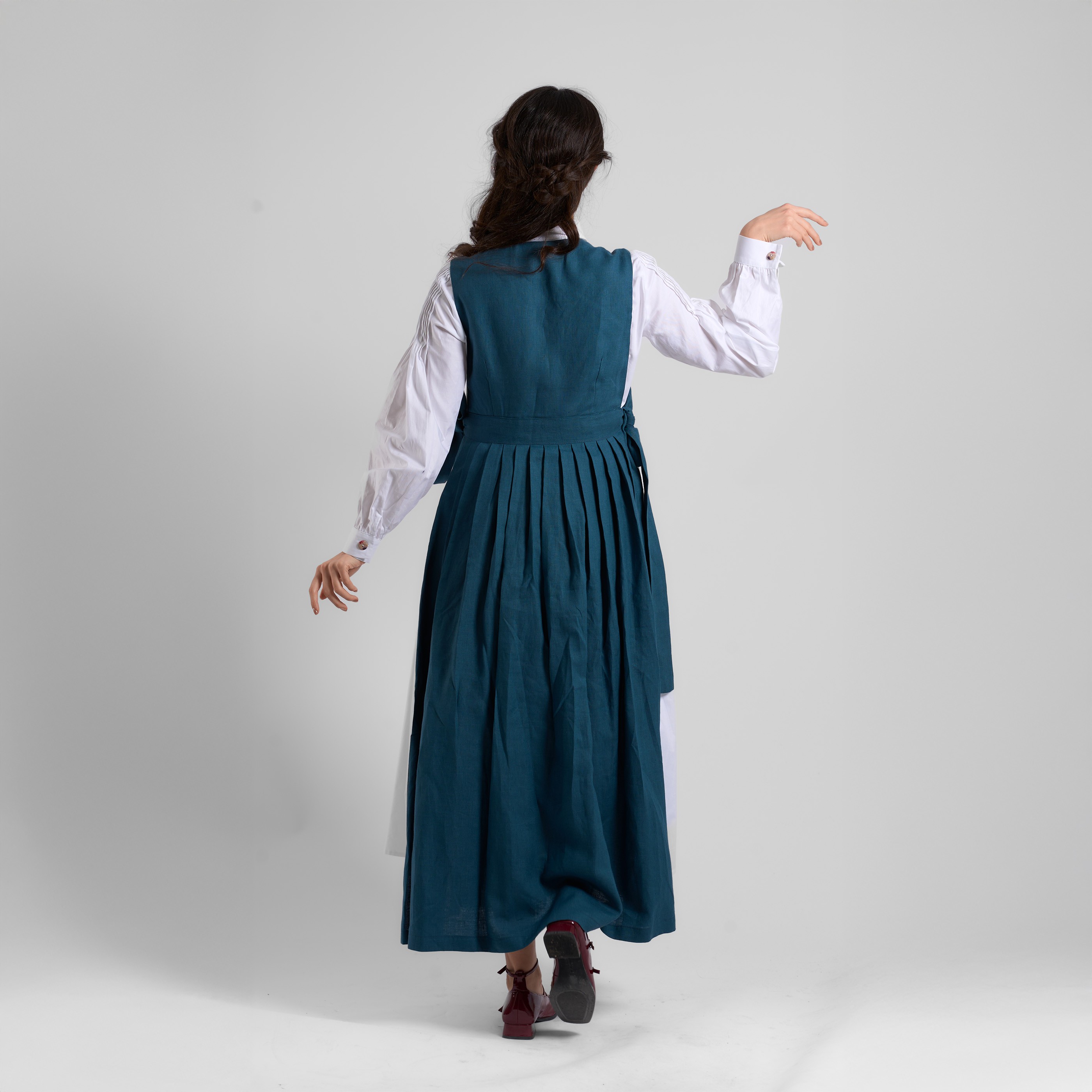 Pinafore Keten Elbise  - İndigo