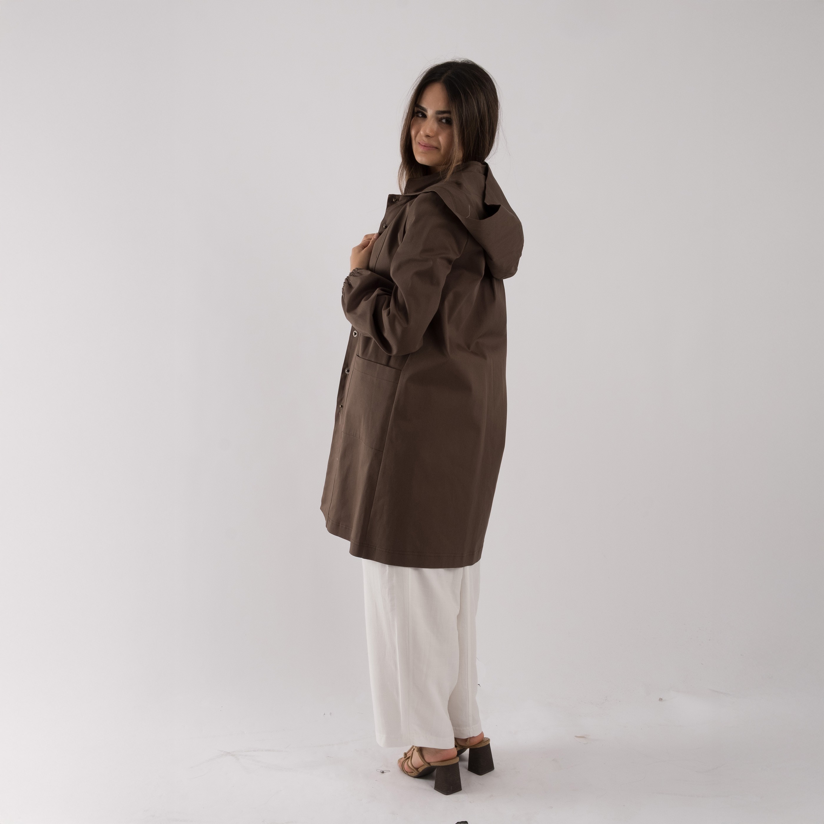 Gabardin Kapüşonlu Parka - Haki
