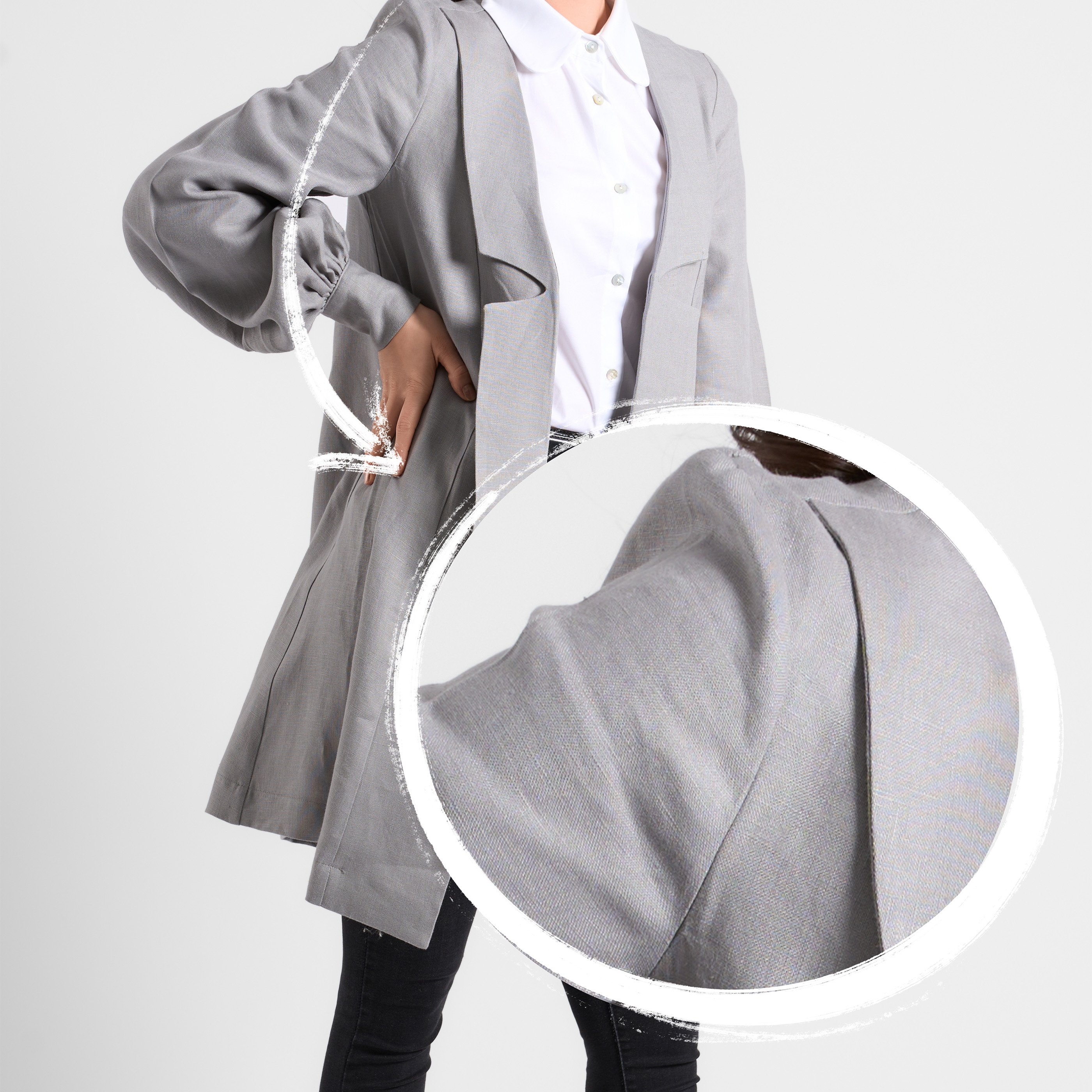 Kruvaze Detaylı Uzun Blazer Ceket - Taş