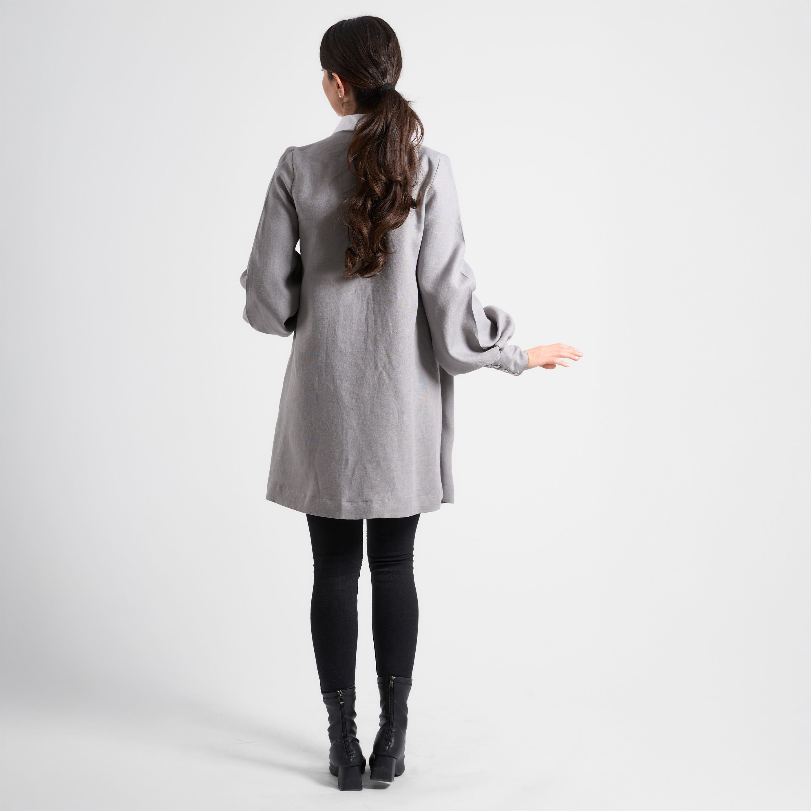 Kruvaze Detaylı Uzun Blazer Ceket - Taş